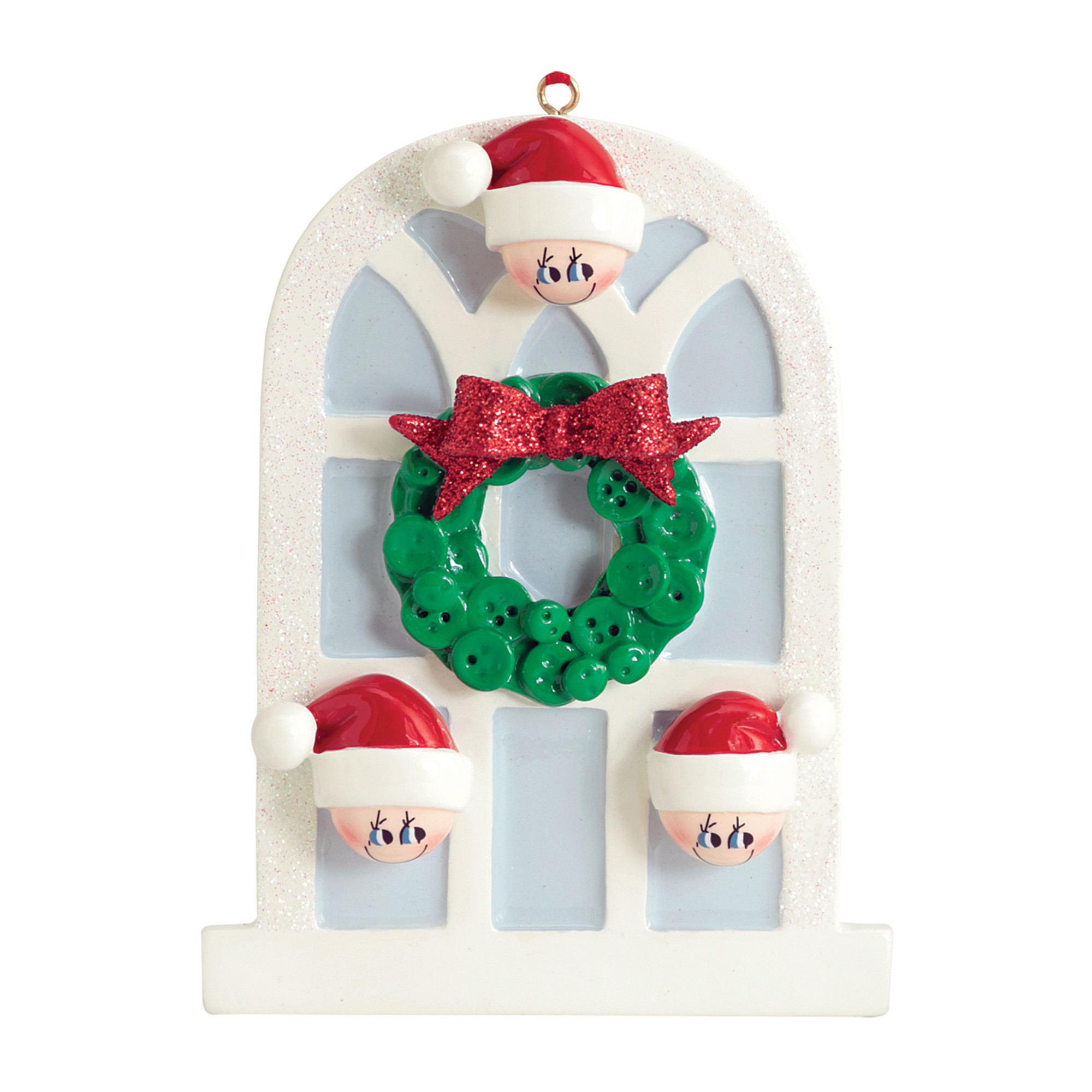 Personalized Family of 3 Christmas Window Wreath Ornament