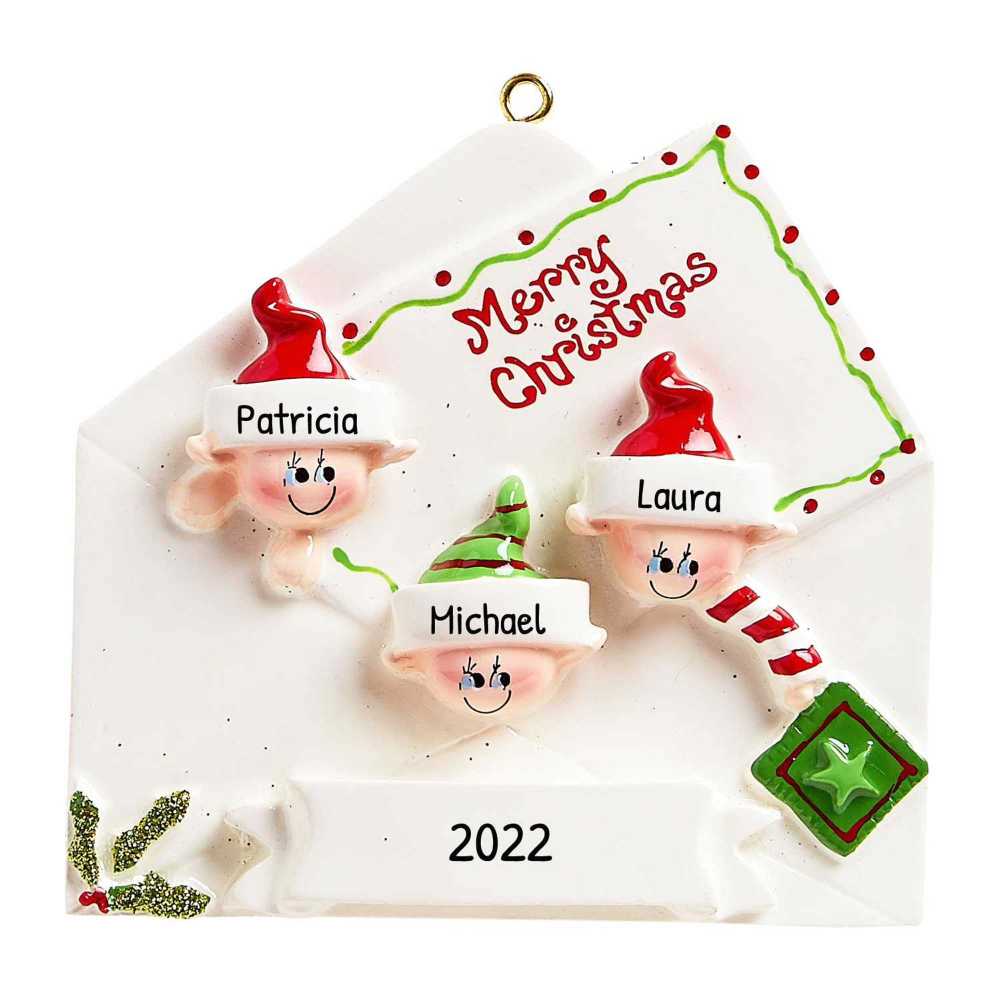 Personalized Family of 3 Christmas Mail Postcard Ornament