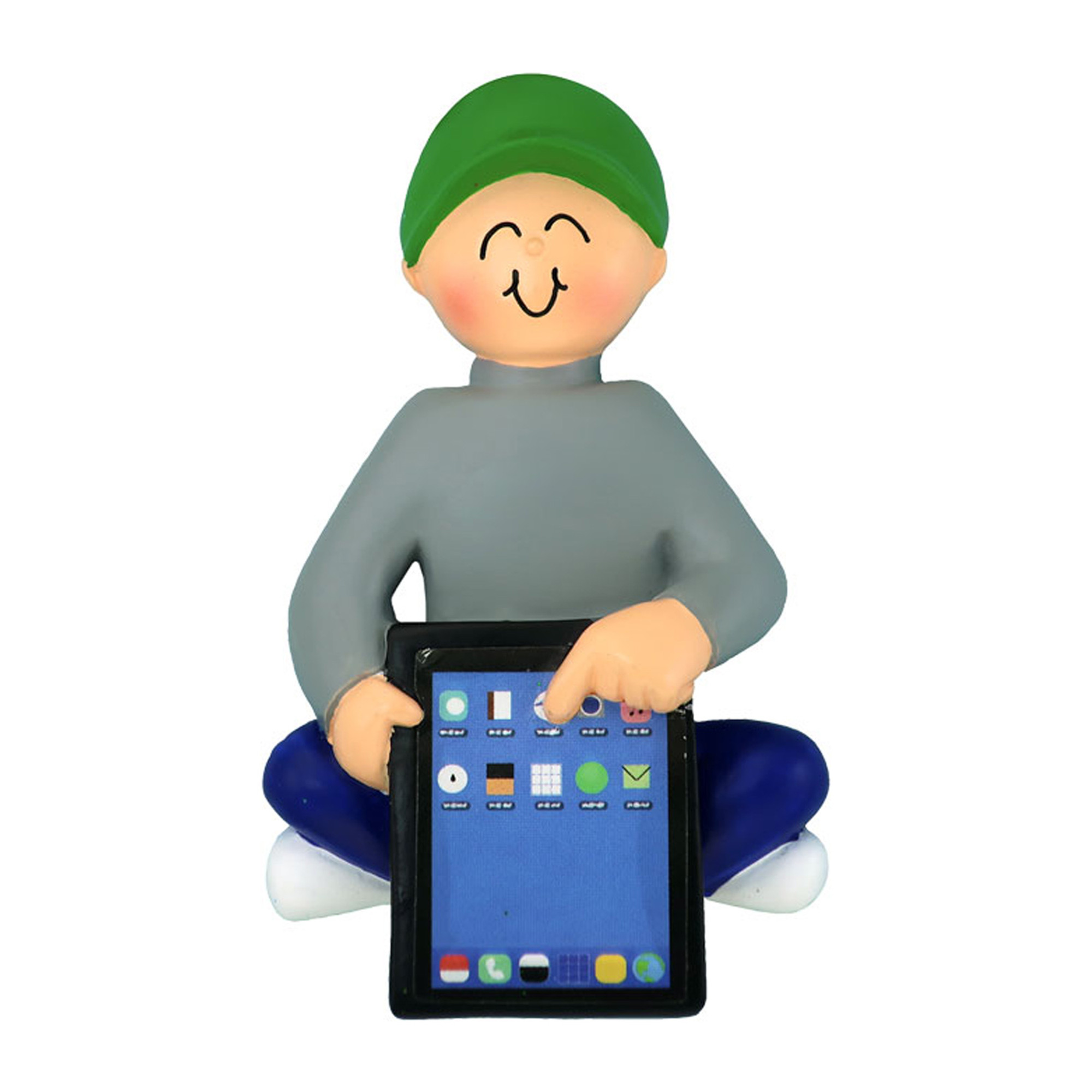 Personalized Boy Kid Playing with Tablet Ornament