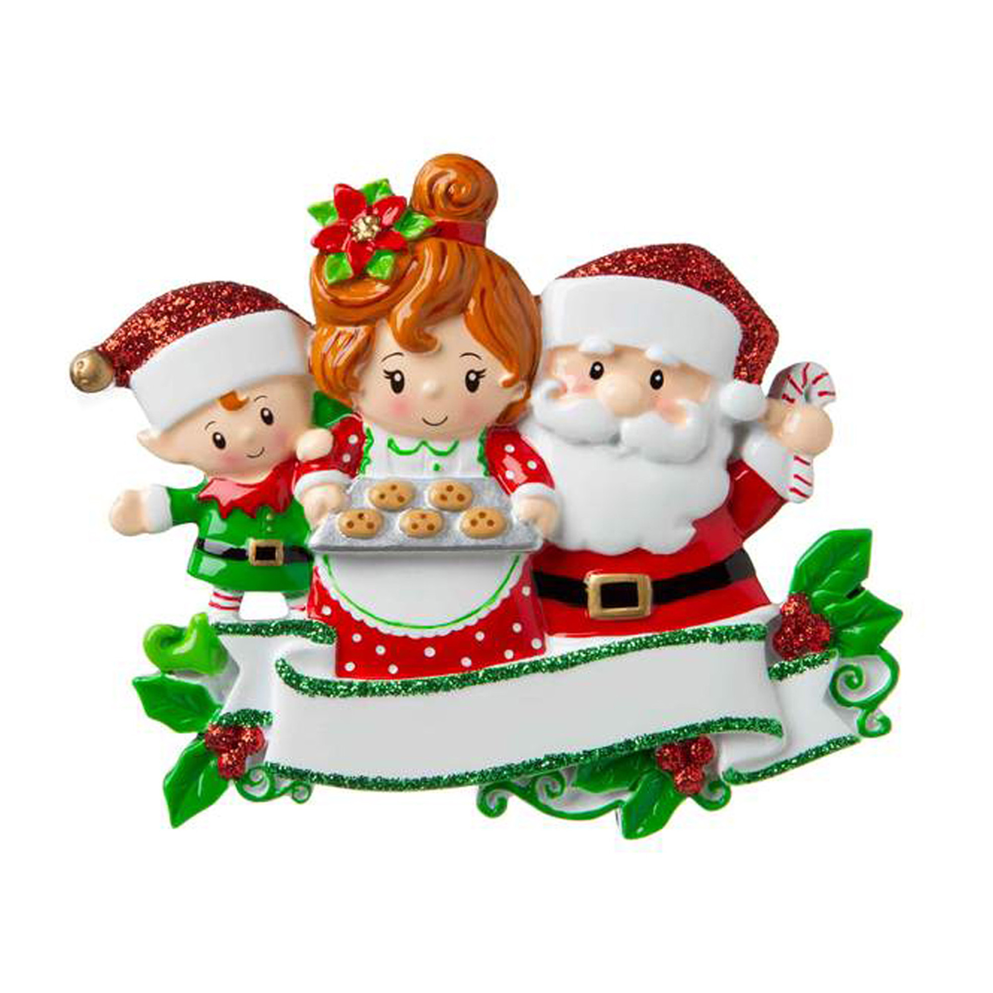 Personalized Santa's Family of 3 Christmas Tree Ornament