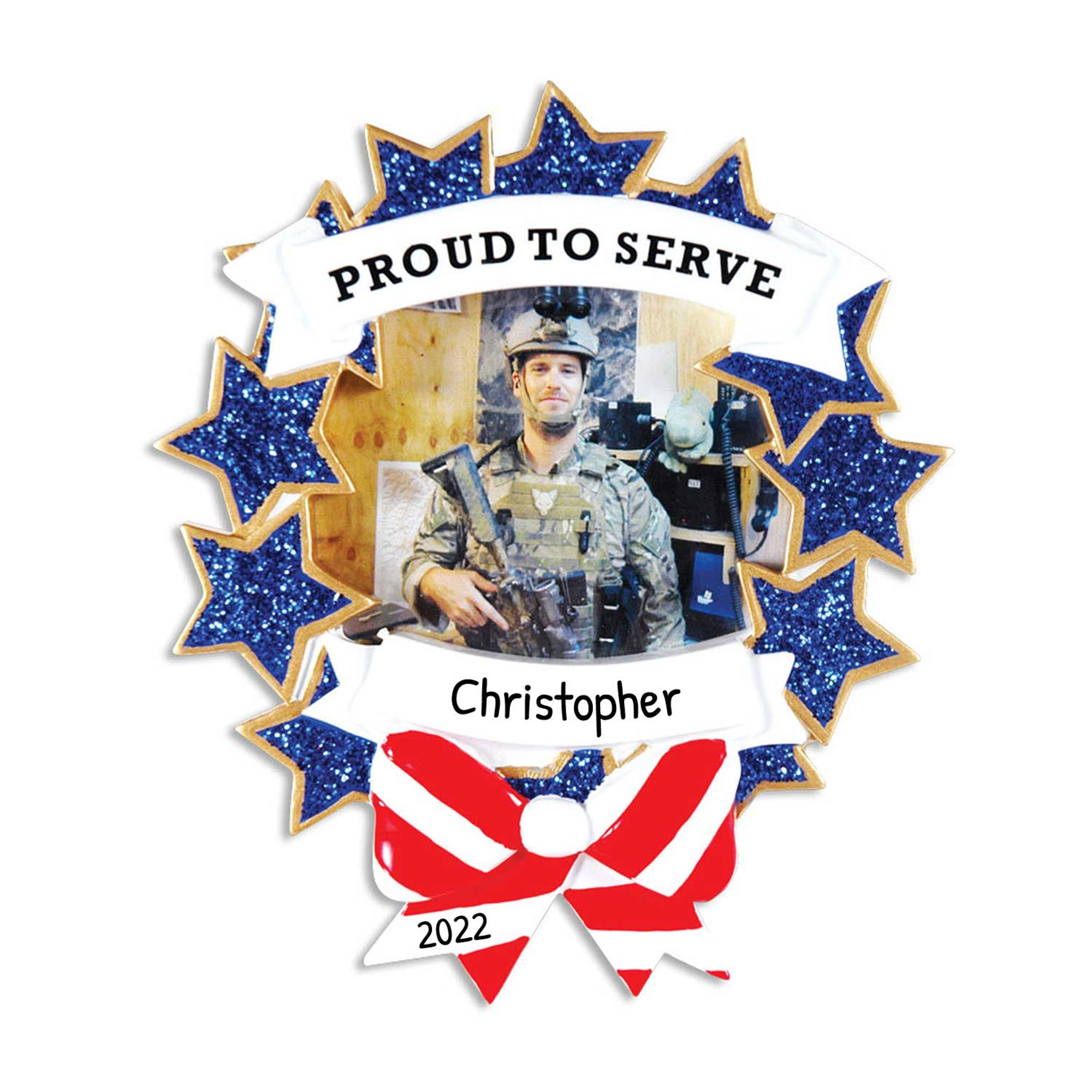 Personalized Proud to Serve Military Photo Frame Ornament