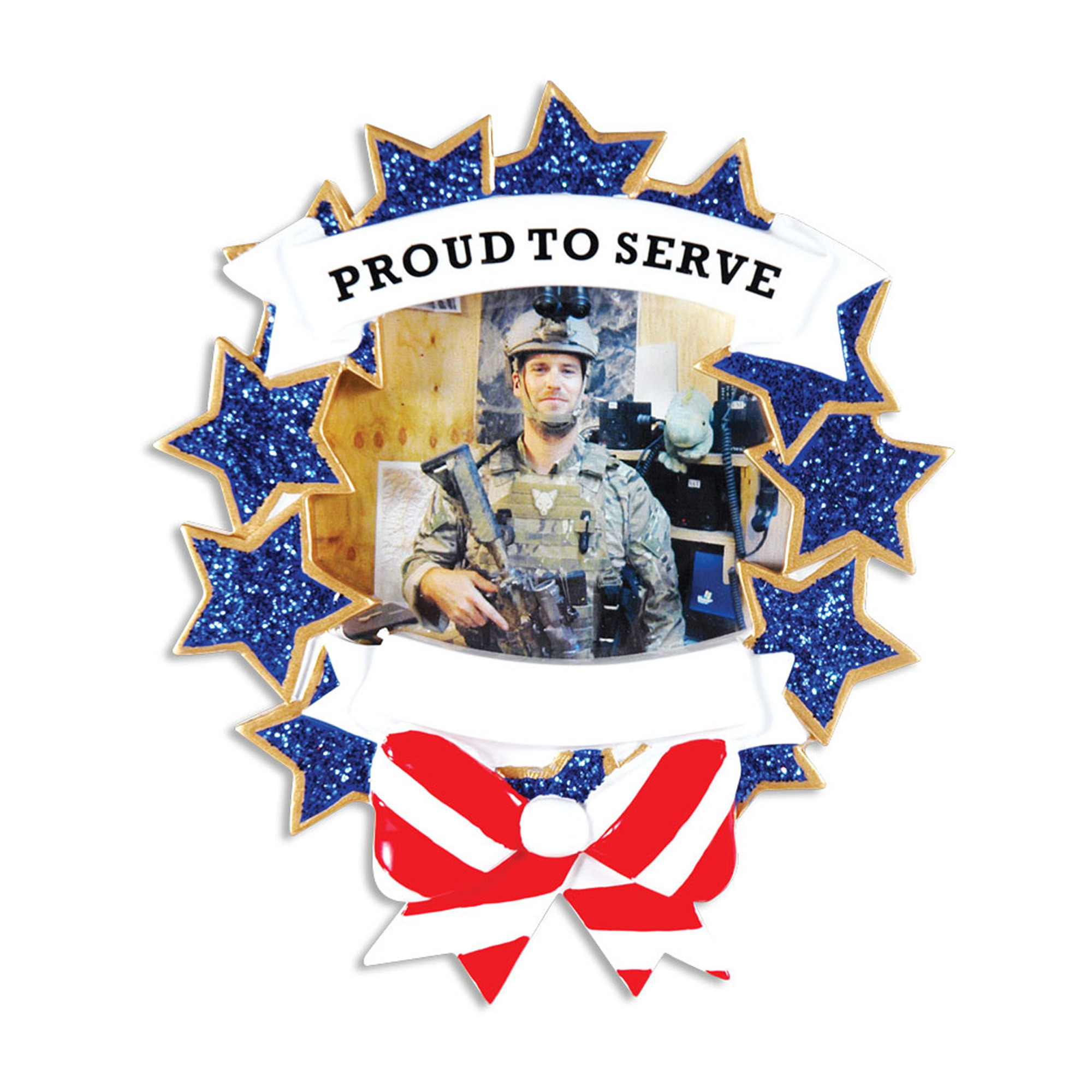 Personalized Proud to Serve Military Photo Frame Ornament
