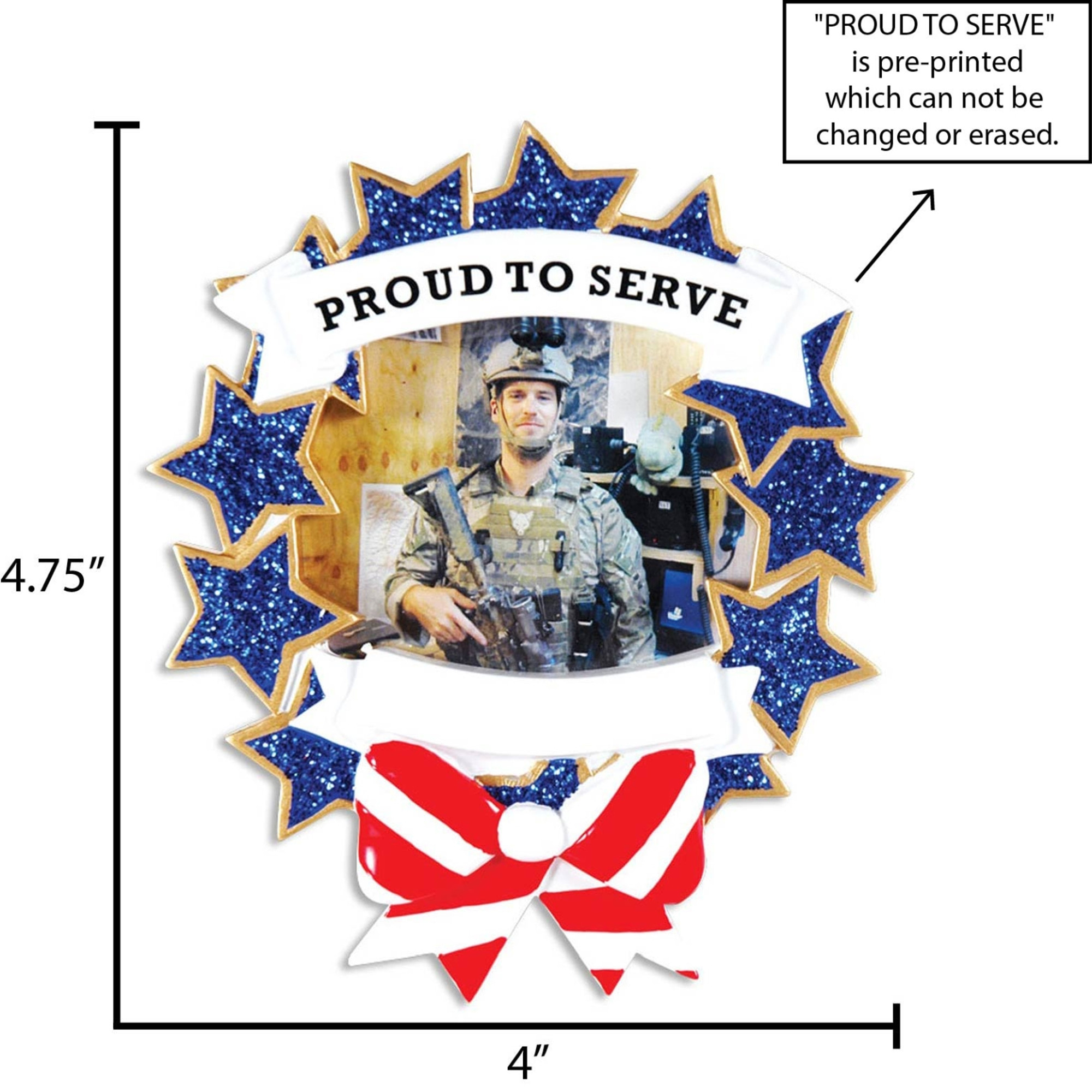 Personalized Proud to Serve Military Photo Frame Ornament