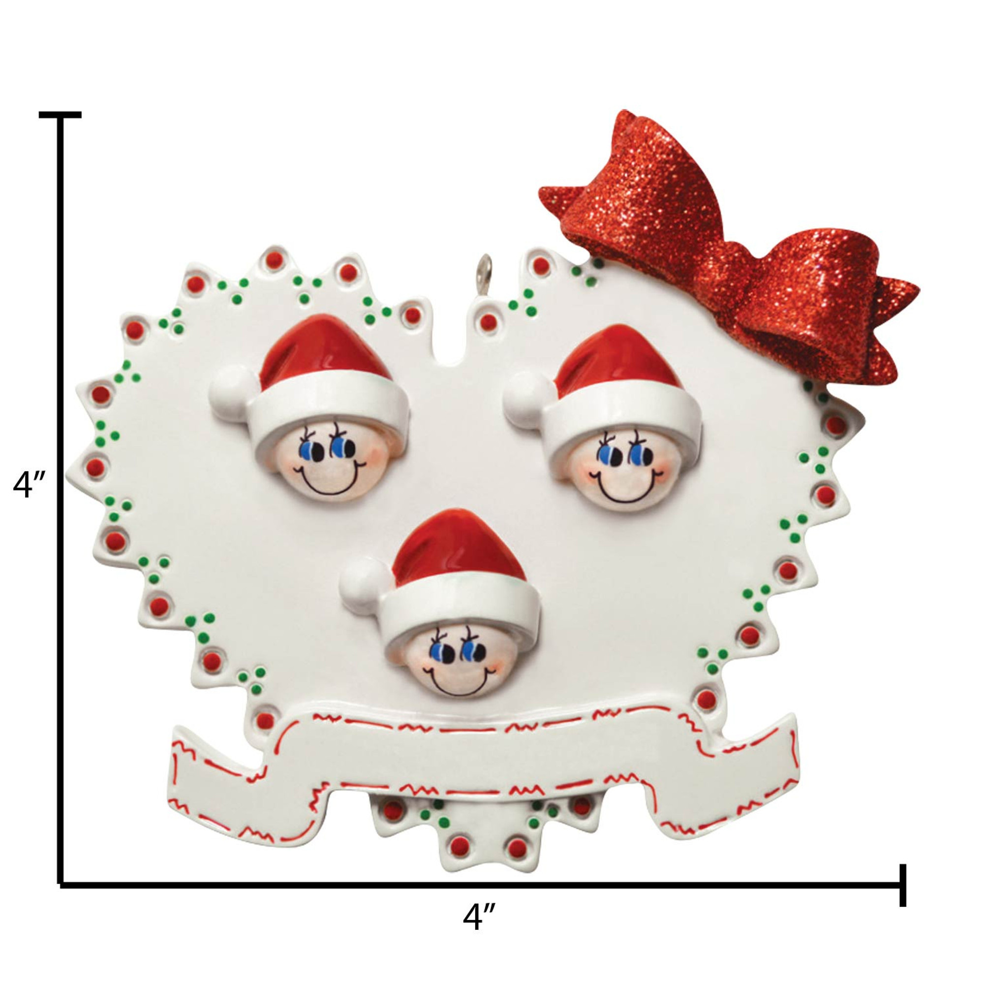 Personalized Christmas Heart Family of 3 Christmas Ornament