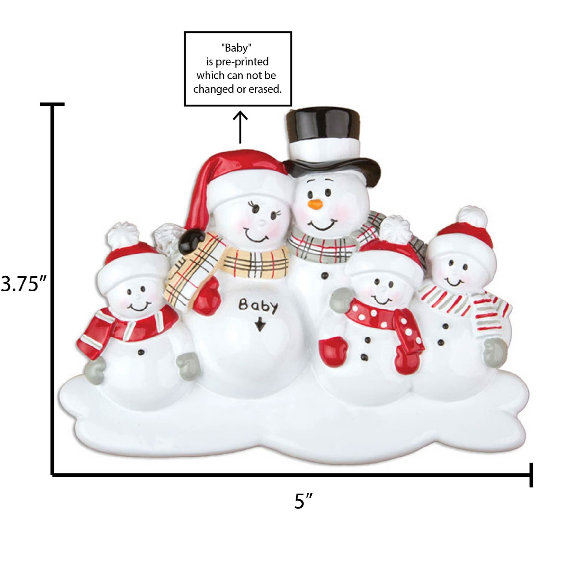 Personalized Expecting Snowman Family of 5 Ornament