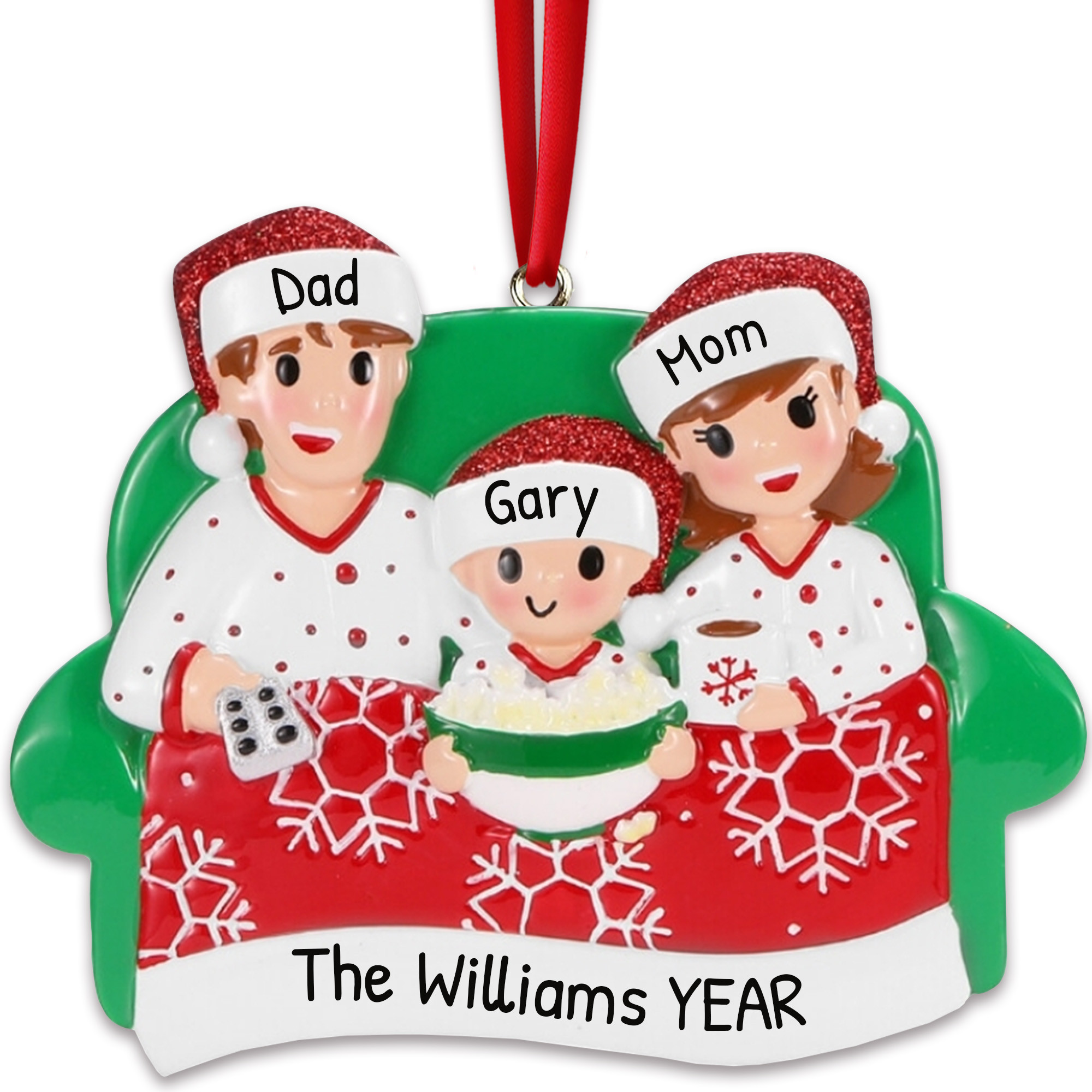 Personalized Family of 3 Movie Night Christmas Ornament