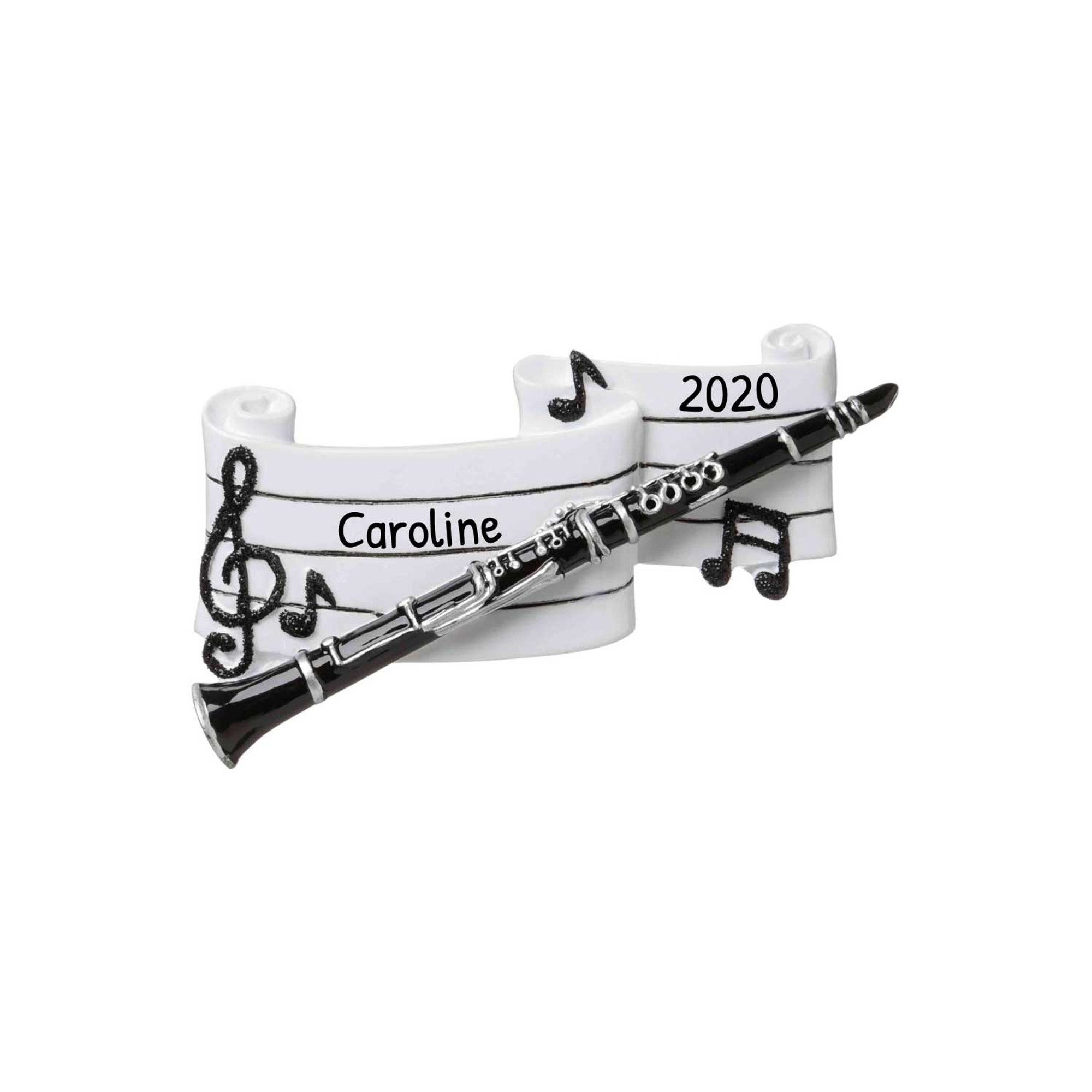 Personalized Black Clarinet Notes and Staff Musical Ornament