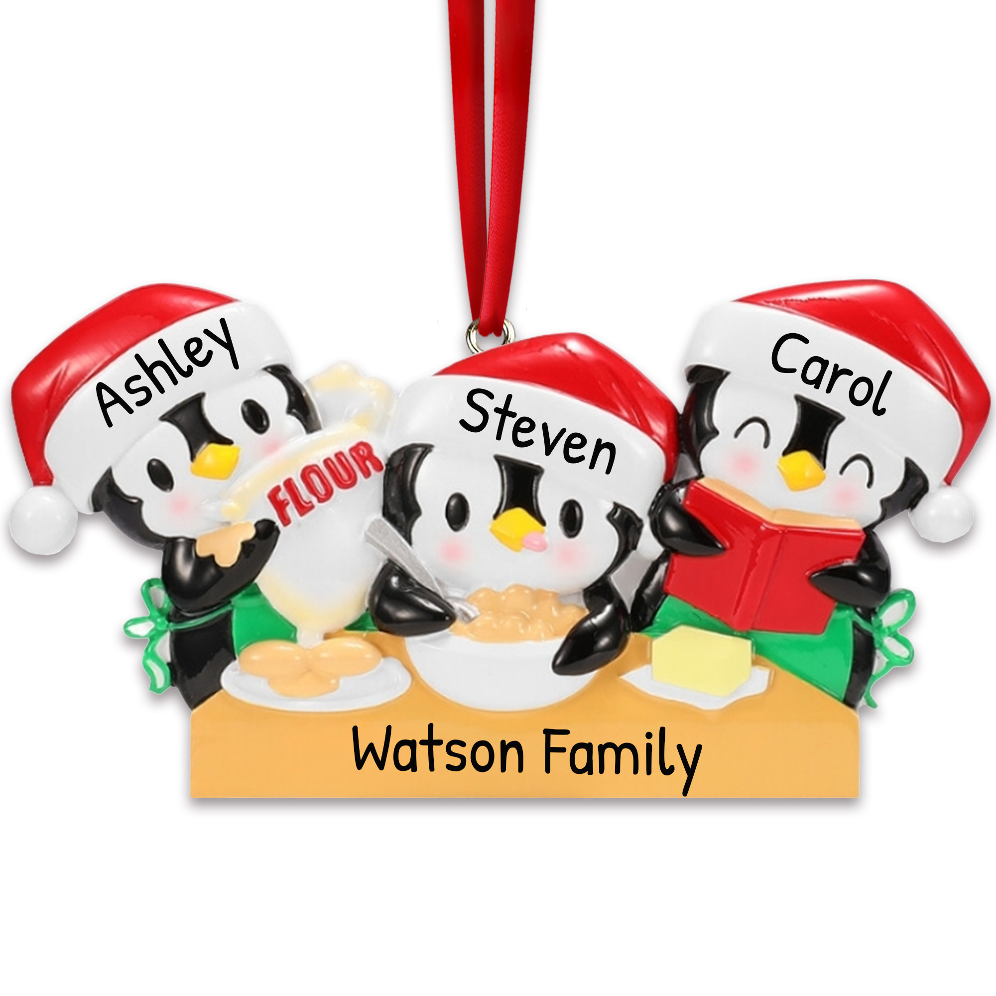 Personalized Baking Penguins Family of 3 Christmas Ornament