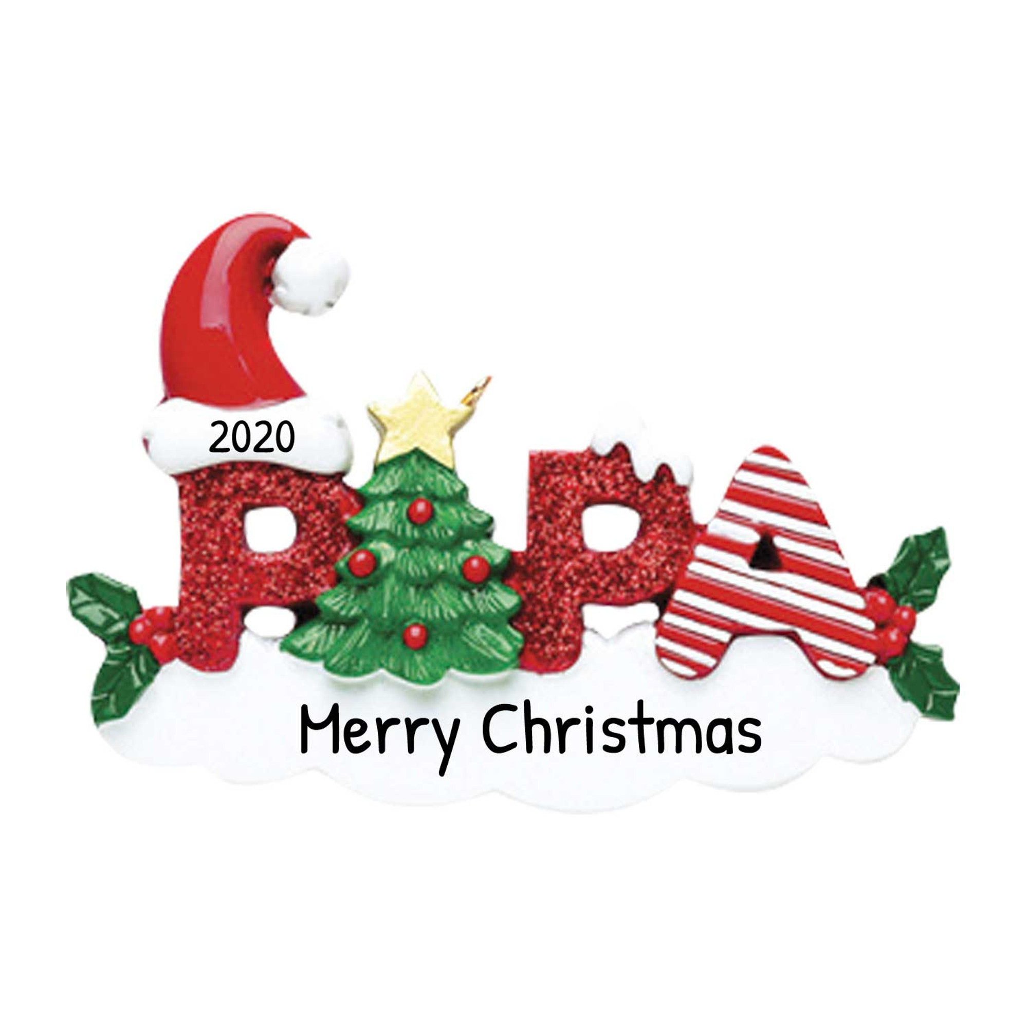 Personalized Red Lettered Papa Christmas Ornament