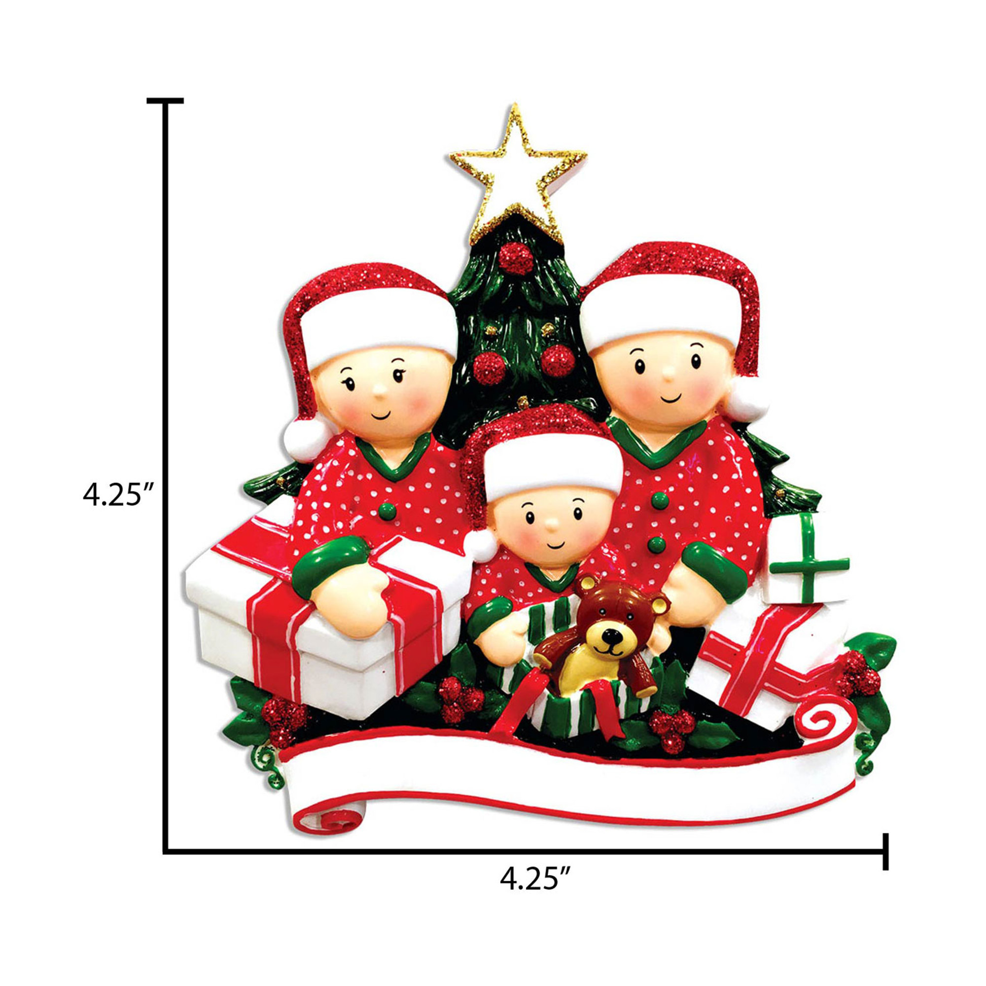 Personalized Family of 3 in Christmas Pajamas Gifts Ornament
