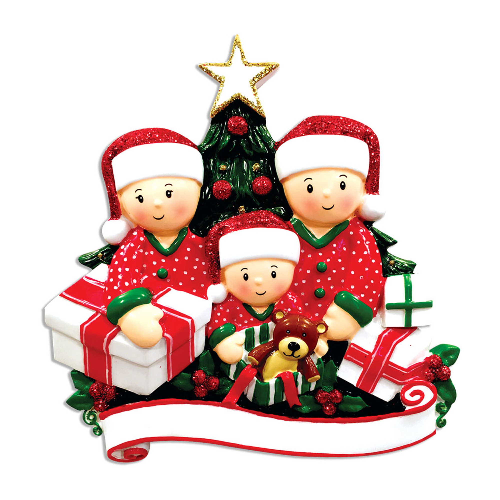 Personalized Family of 3 in Christmas Pajamas Gifts Ornament