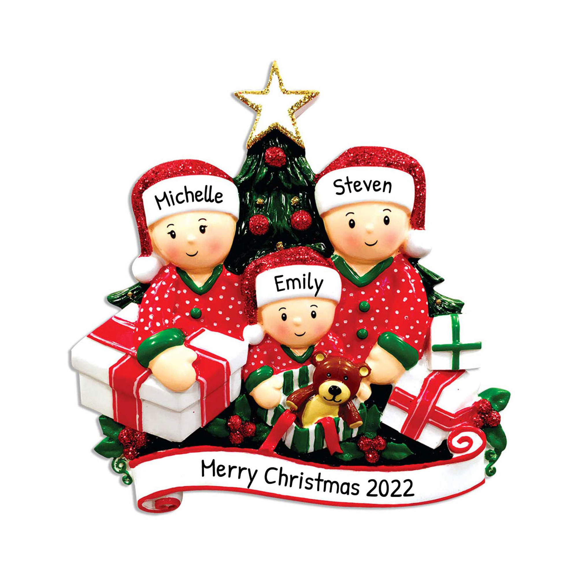 Personalized Family of 3 in Christmas Pajamas Gifts Ornament