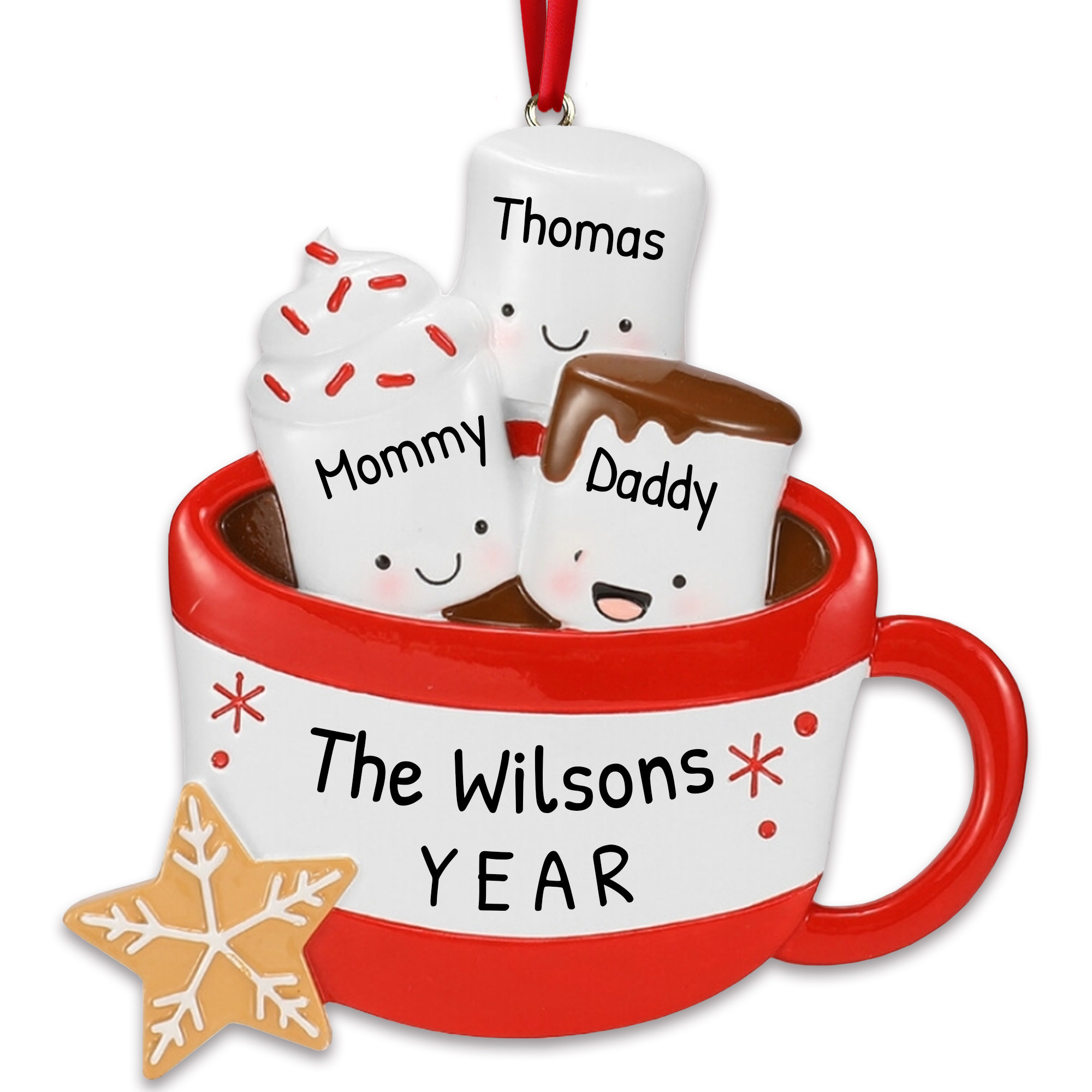 Personalized Marshmallow Family of 3 in Cup Xmas Ornament