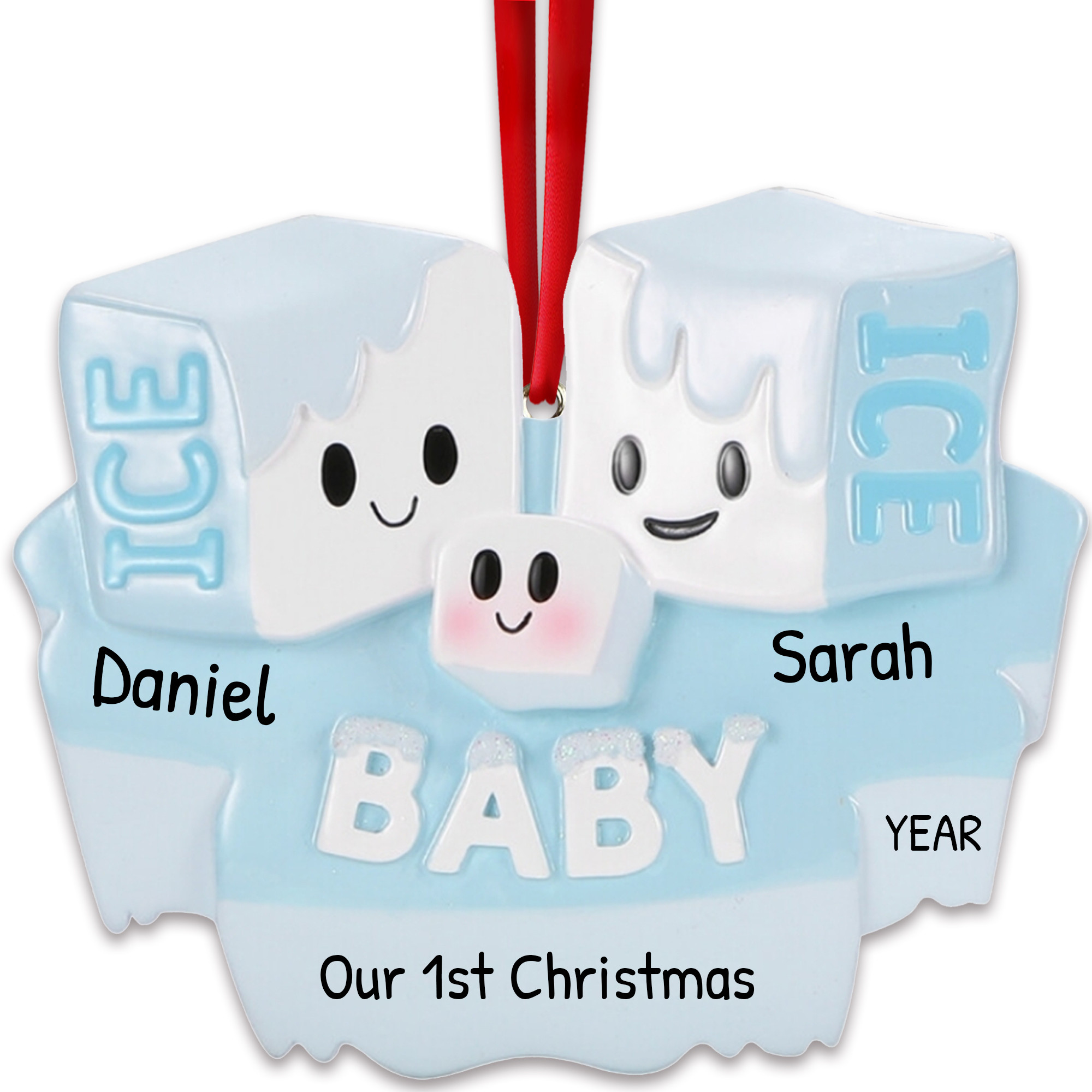 Personalized Family of 3 Ice Cubes and Baby Ornament