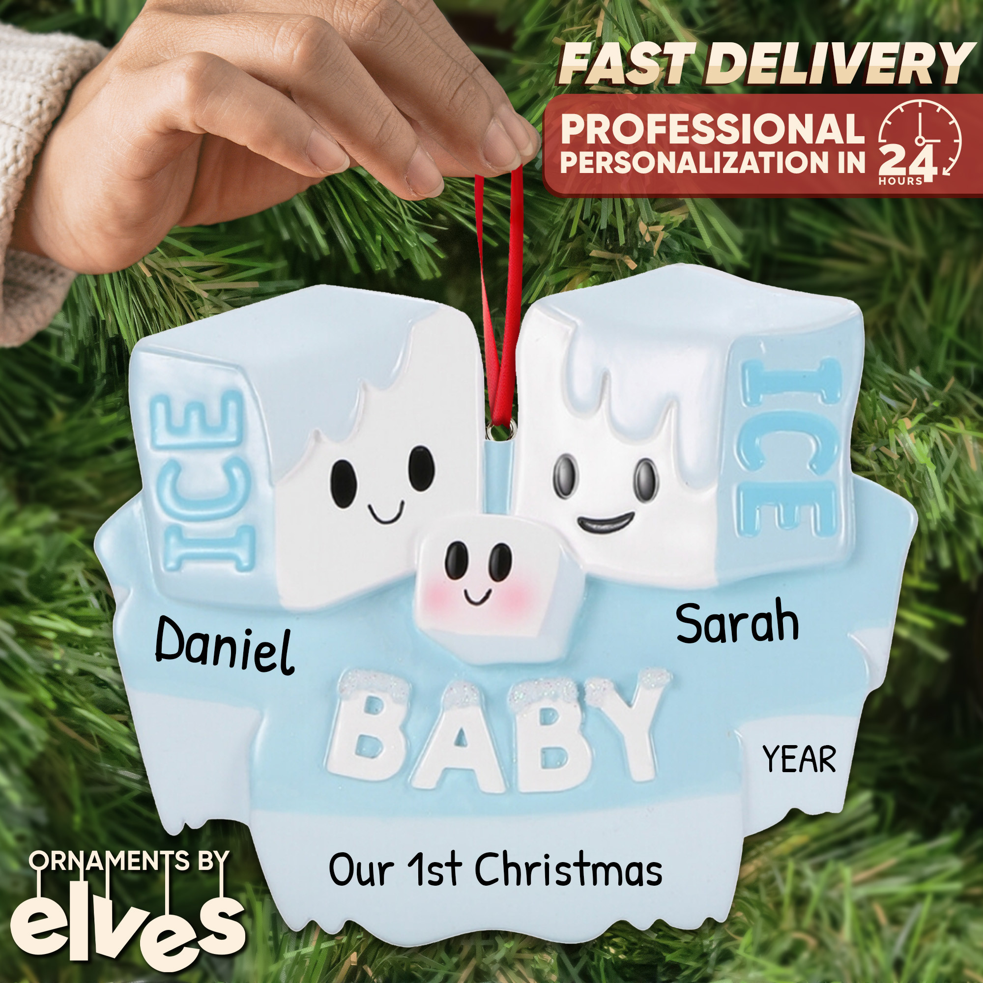 Personalized Family of 3 Ice Cubes and Baby Ornament