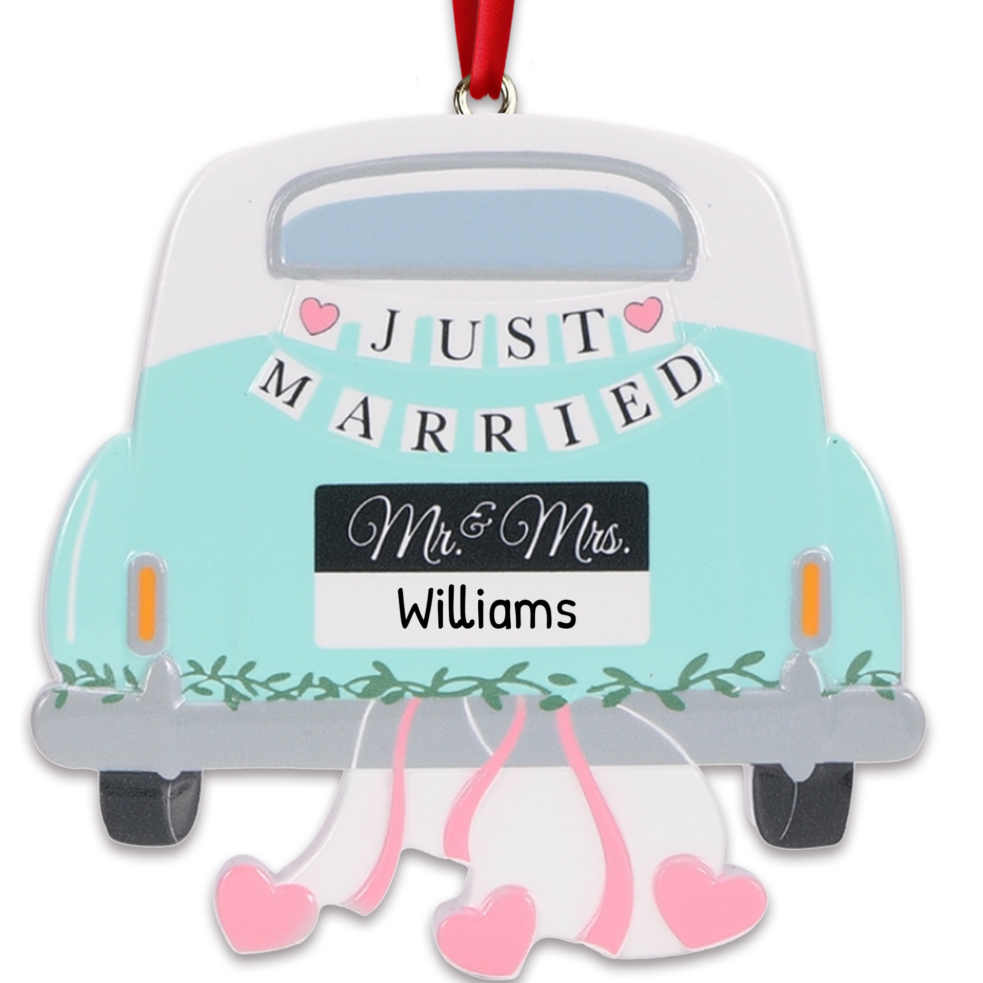 Personalized Just Married Mr. and Mrs. Wedding Car Ornament