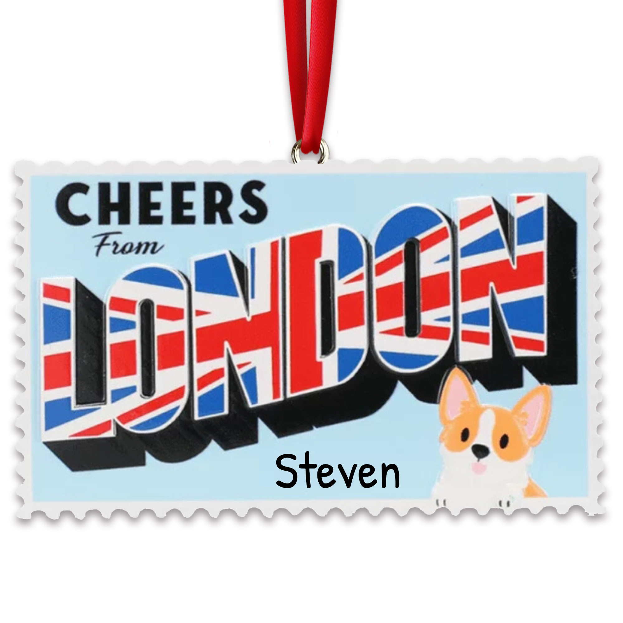 Personalized London Landmark Stamp Travel Ornament