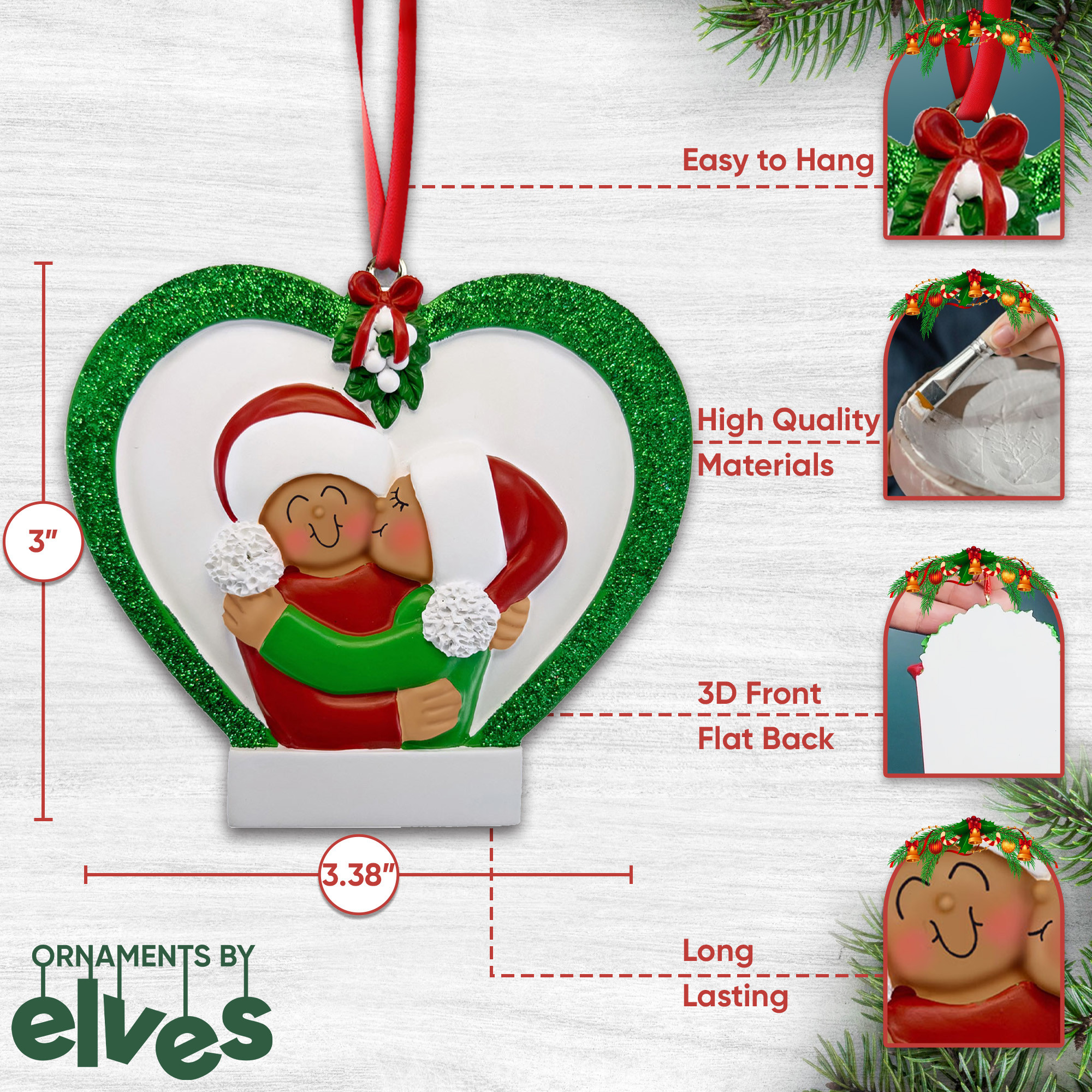 Personalized African American Couple Heart Wreath Ornament