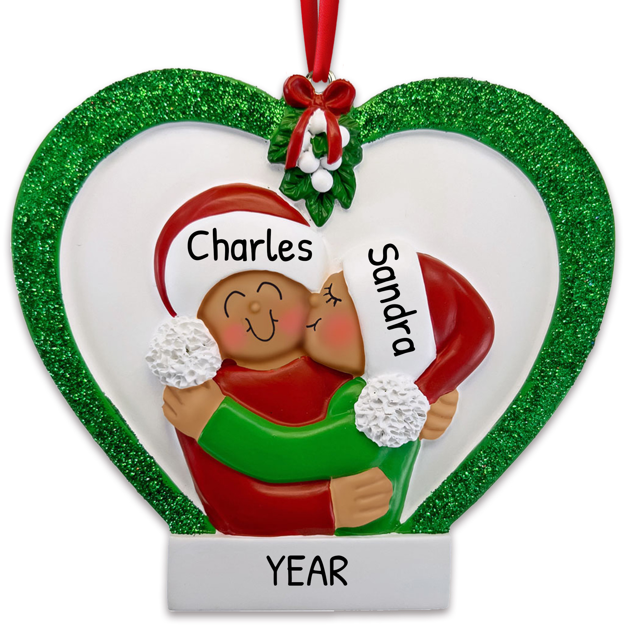 Personalized African American Couple Heart Wreath Ornament