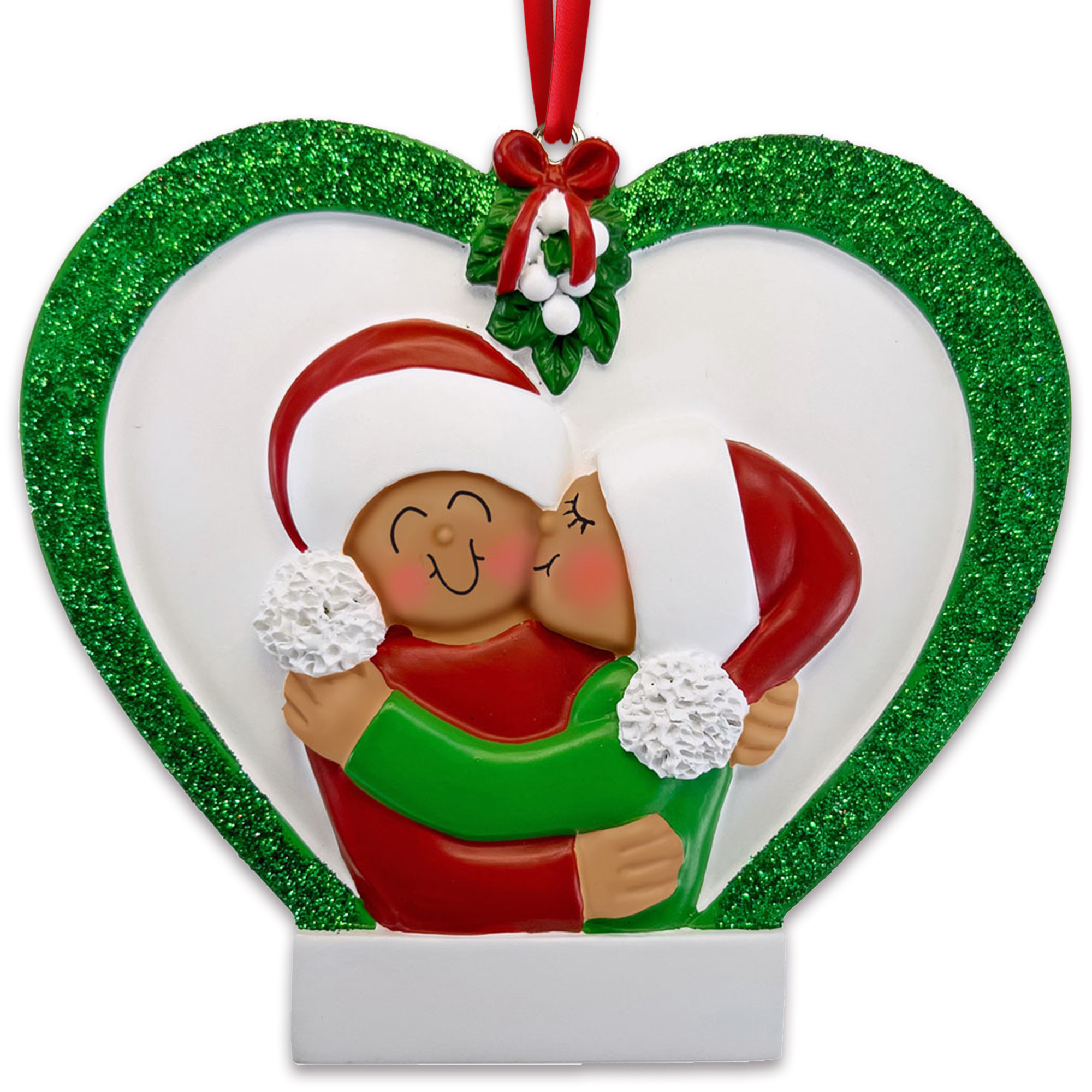 Personalized African American Couple Heart Wreath Ornament