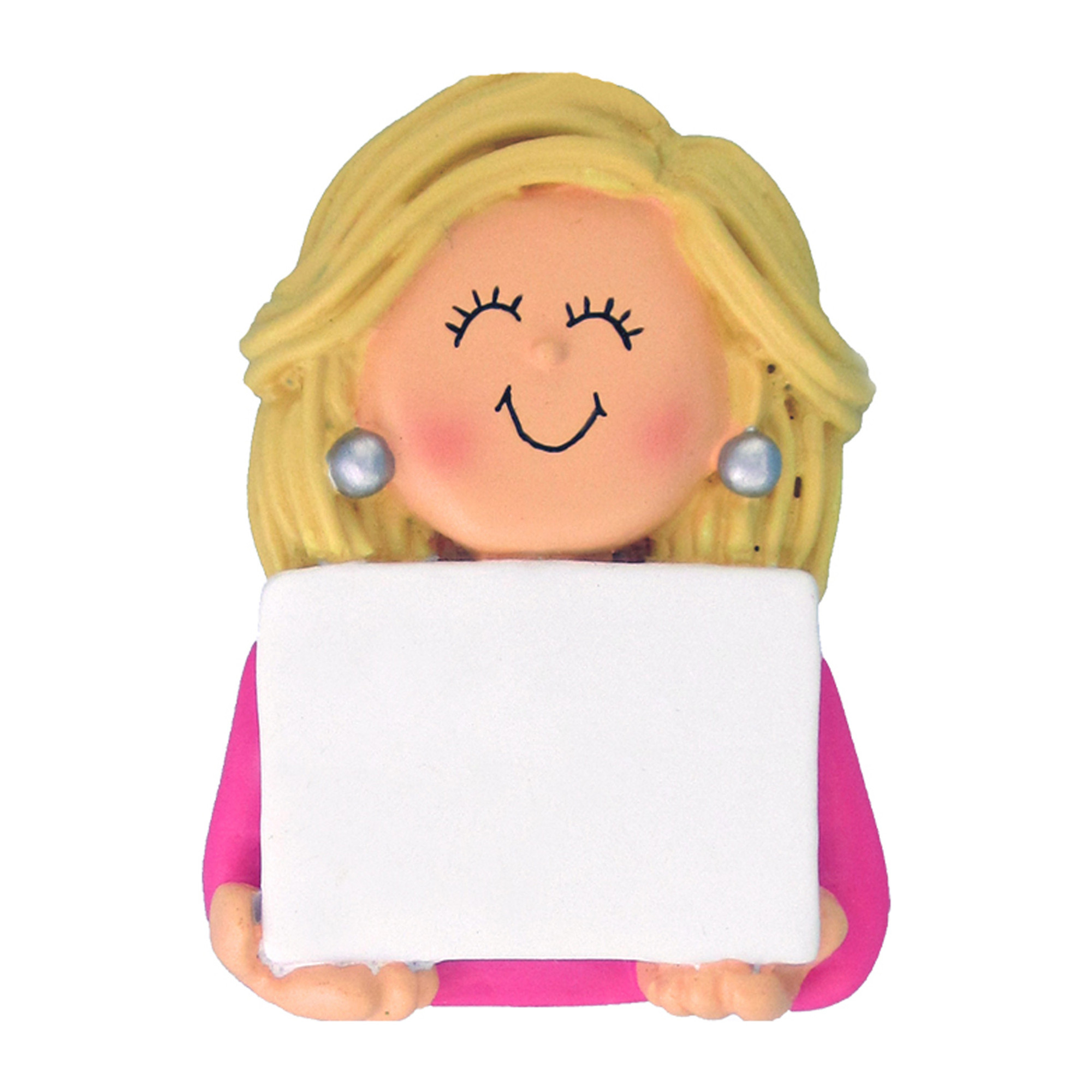 Personalized Blonde Girl First Earrings Christmas Ornament