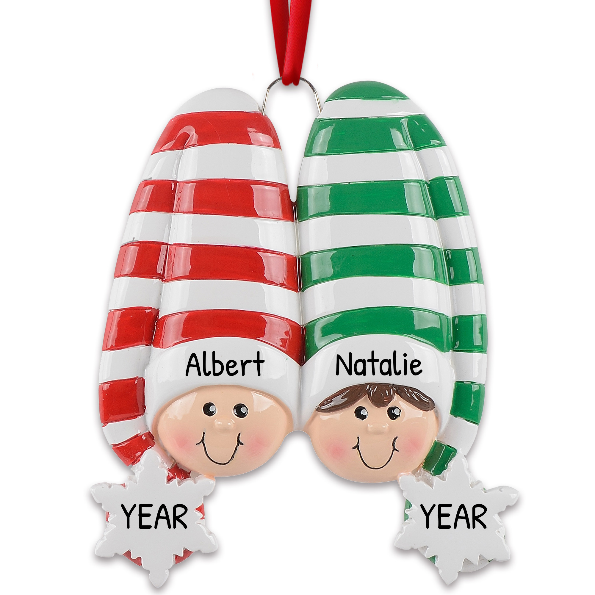Personalized Couple with Big Christmas Hat Ornament