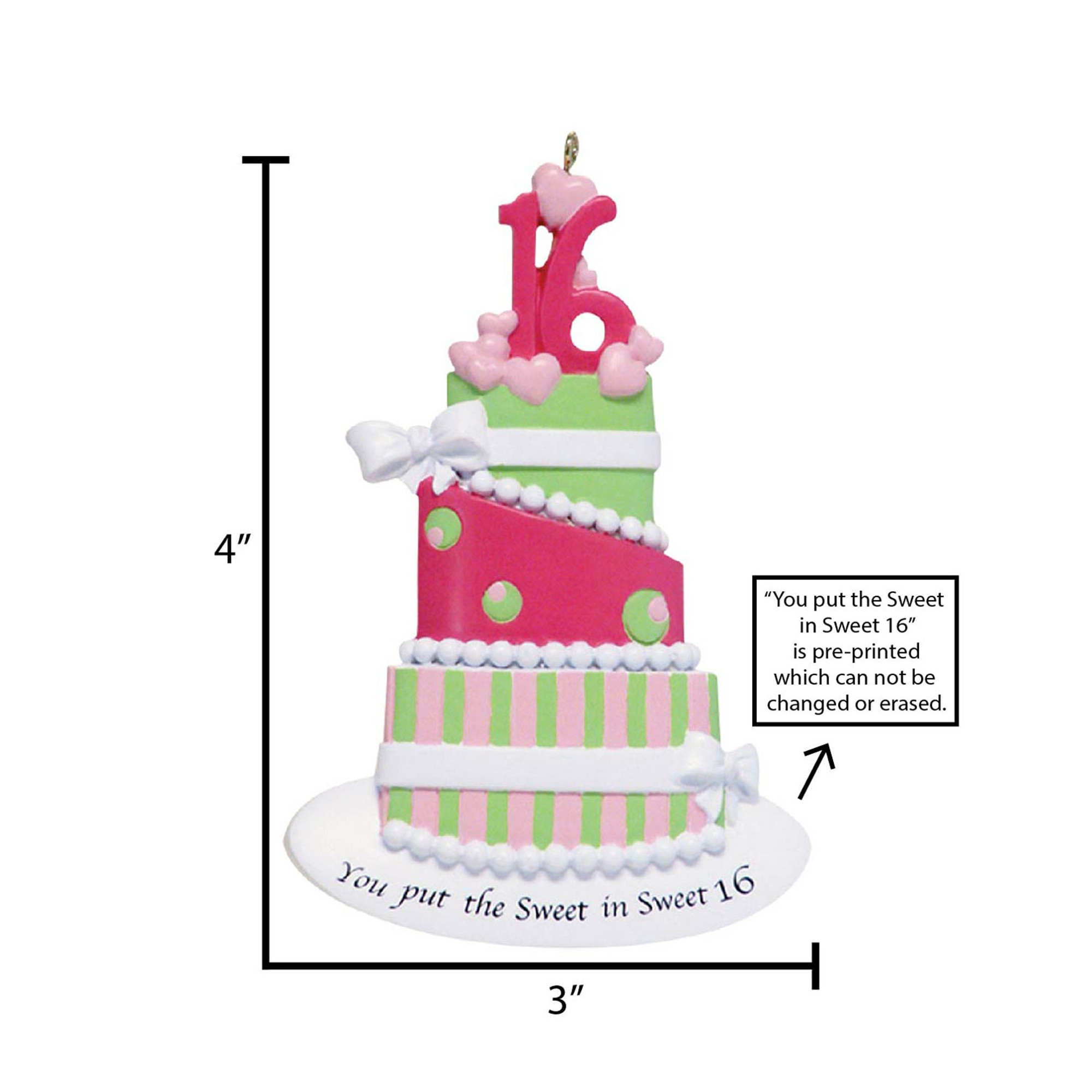 Personalized Sweet Sixteen Cake Girly Birthday Ornament