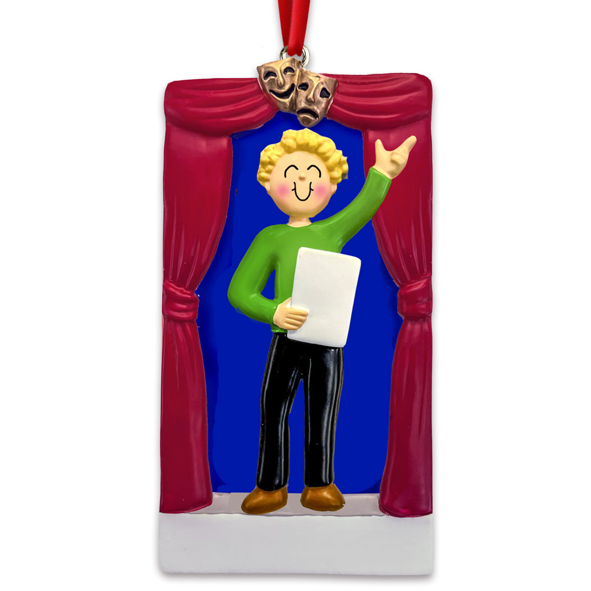 Personalized Blonde Male Actor Thespian Theatre Ornament
