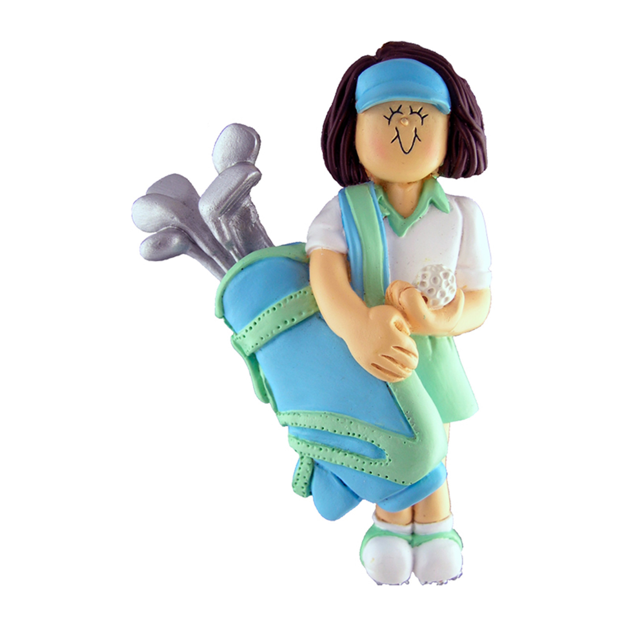 Personalized Brunette Female Golfer Sports Ornament