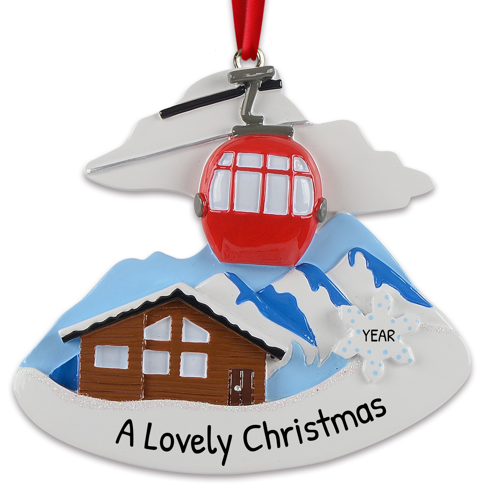 Personalized Mountain Ski Cable Car Snow Activity Ornament