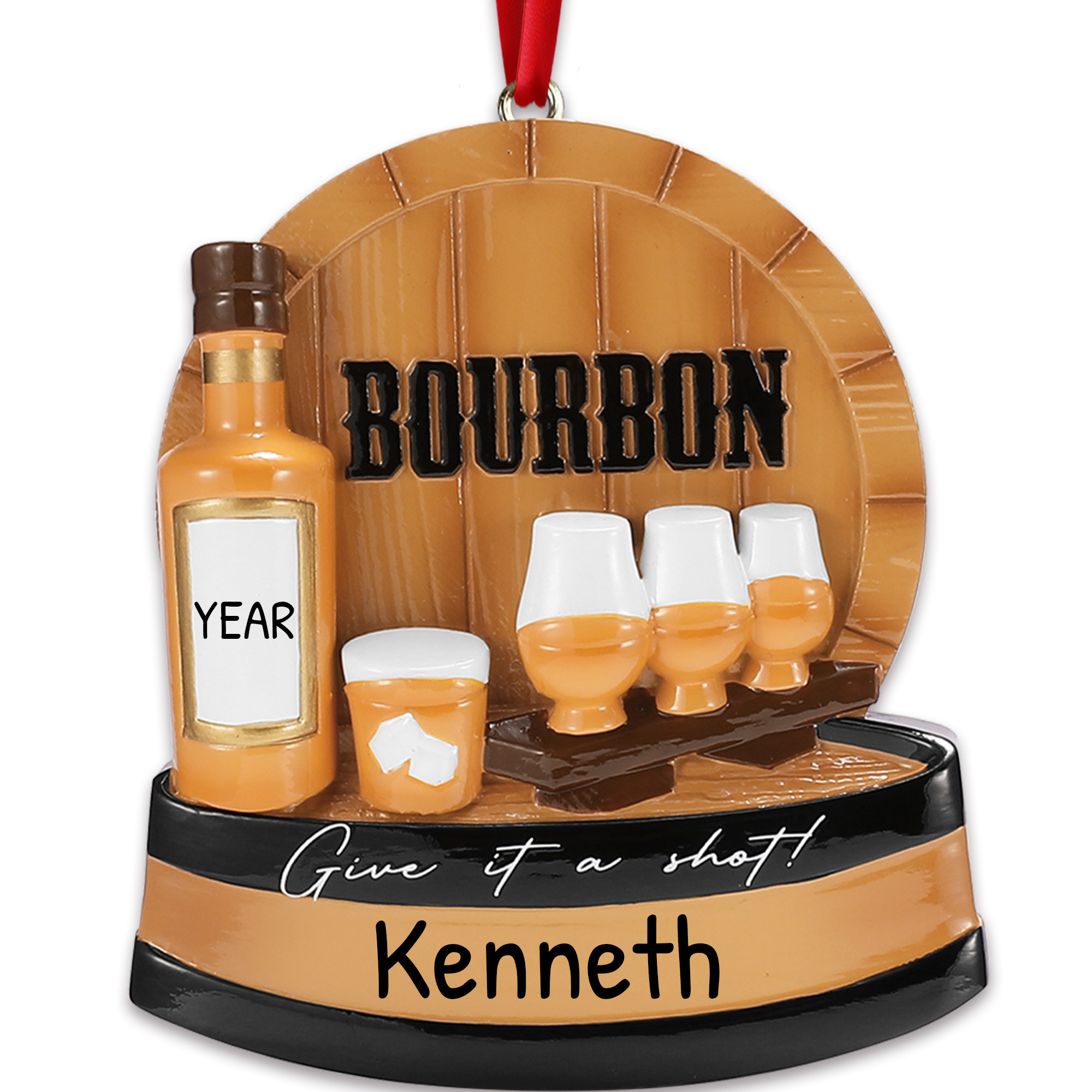 Personalized Bourbon Give it a Shot Wine Drinking Ornament