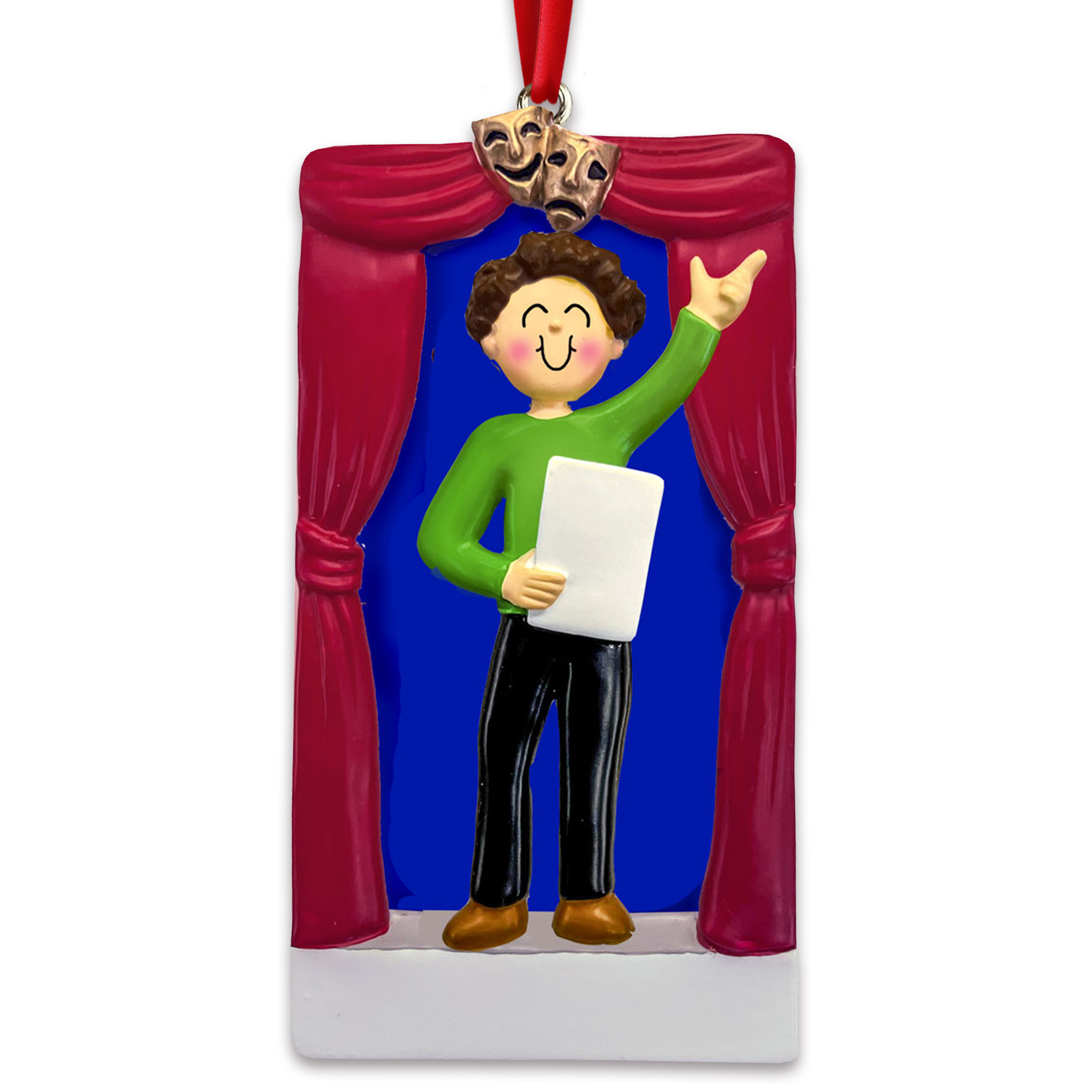 Personalized Brunette Male Actor Thespian Theatre Ornament