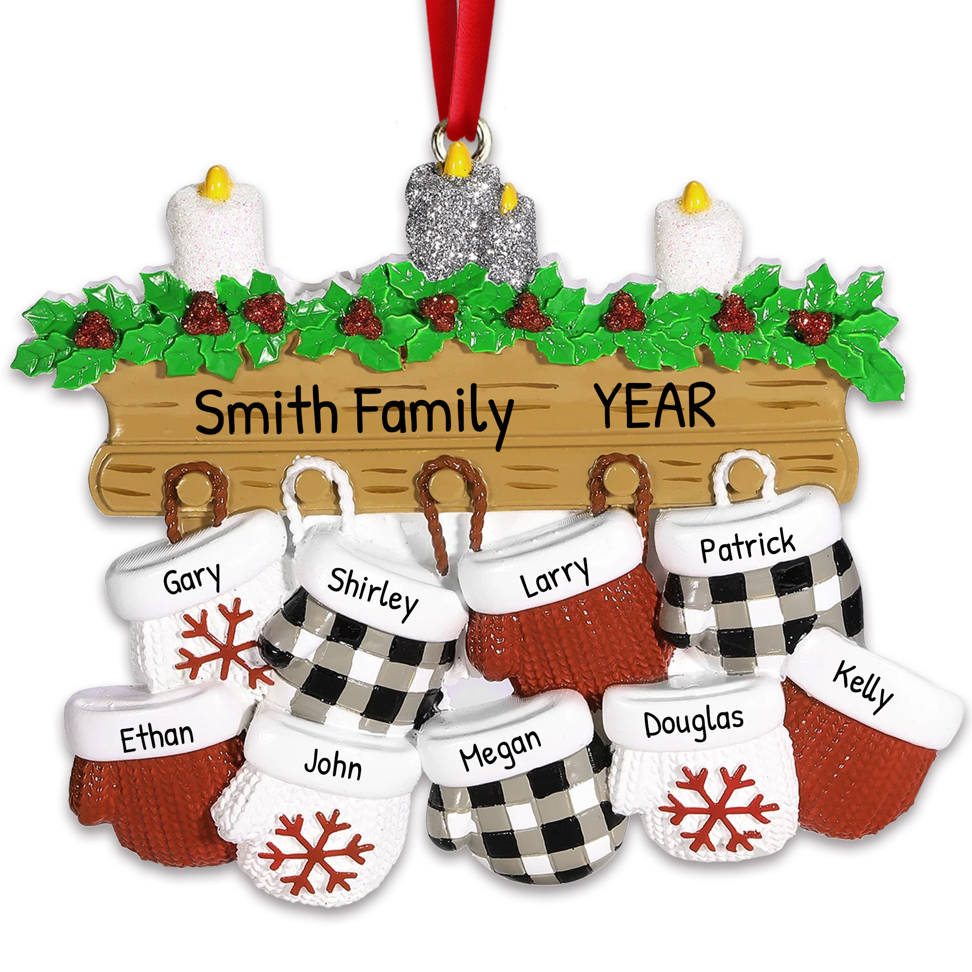 Personalized Family of 9 Christmas Mittens Ornament 2024