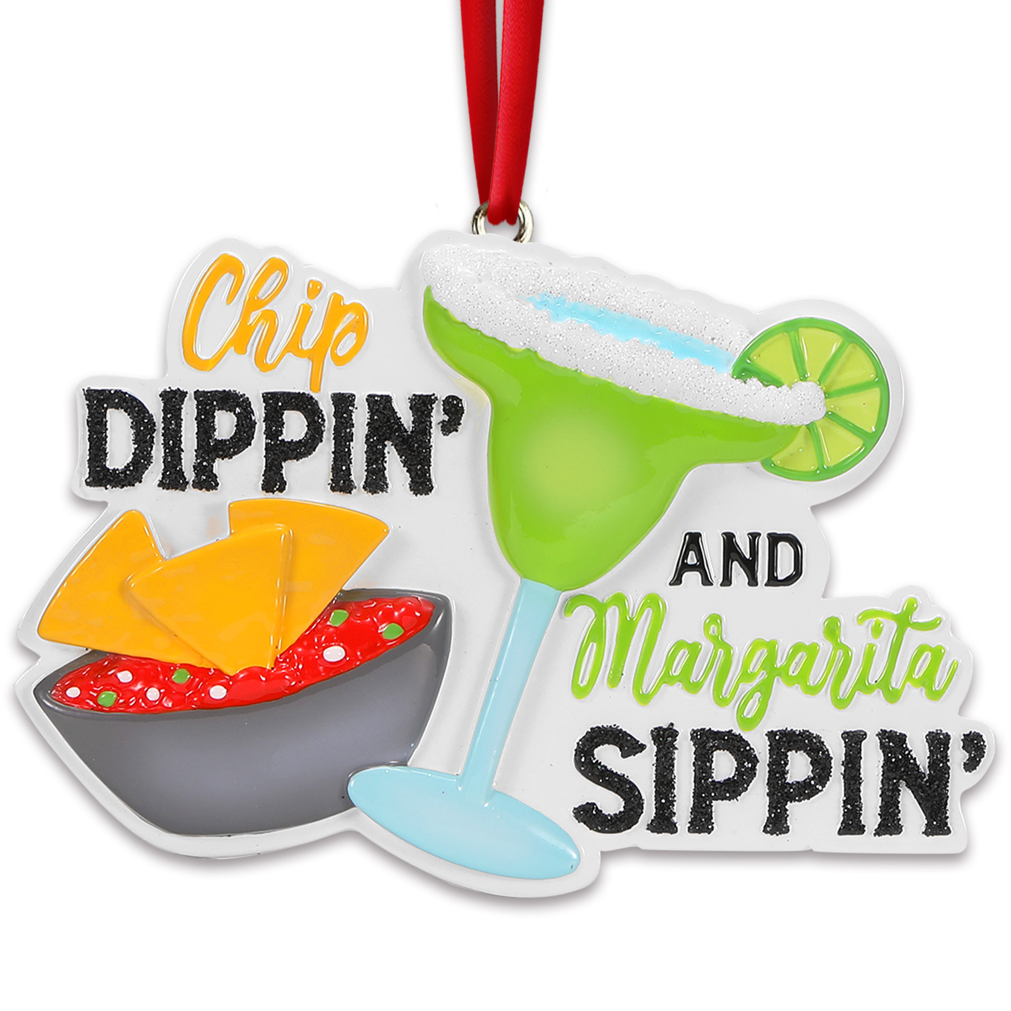 Personalized Chips and Salsa Fun Margarita Glass Christmas Ornament