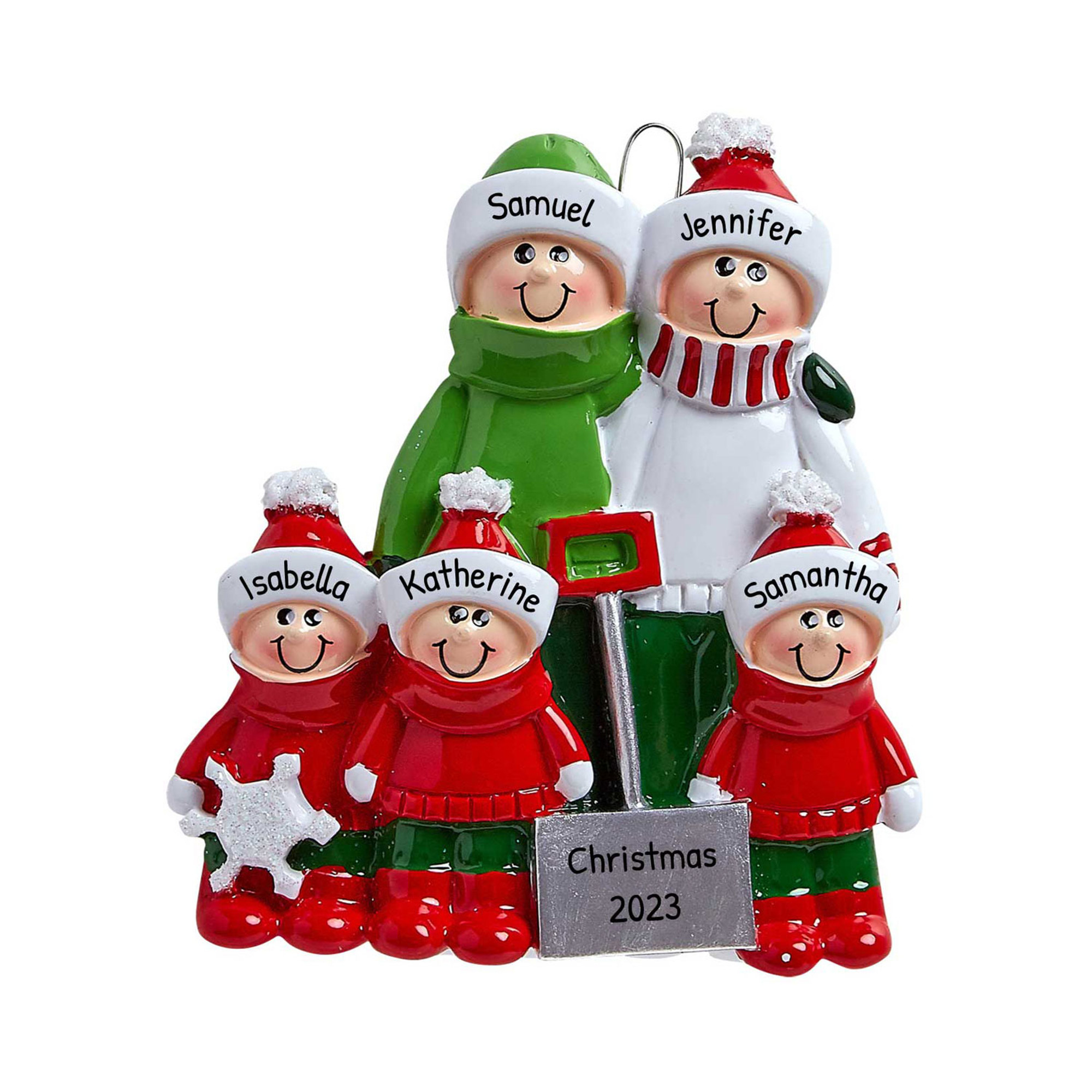 Personalized Snow Plowing Family of 5 Christmas Ornament
