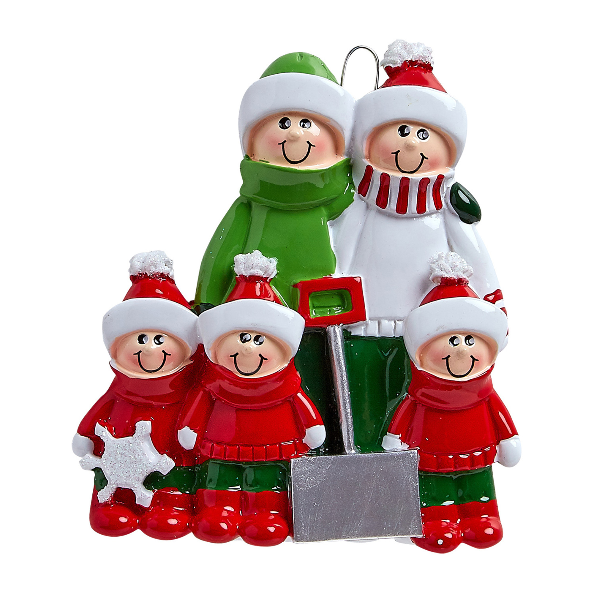 Personalized Snow Plowing Family of 5 Christmas Ornament