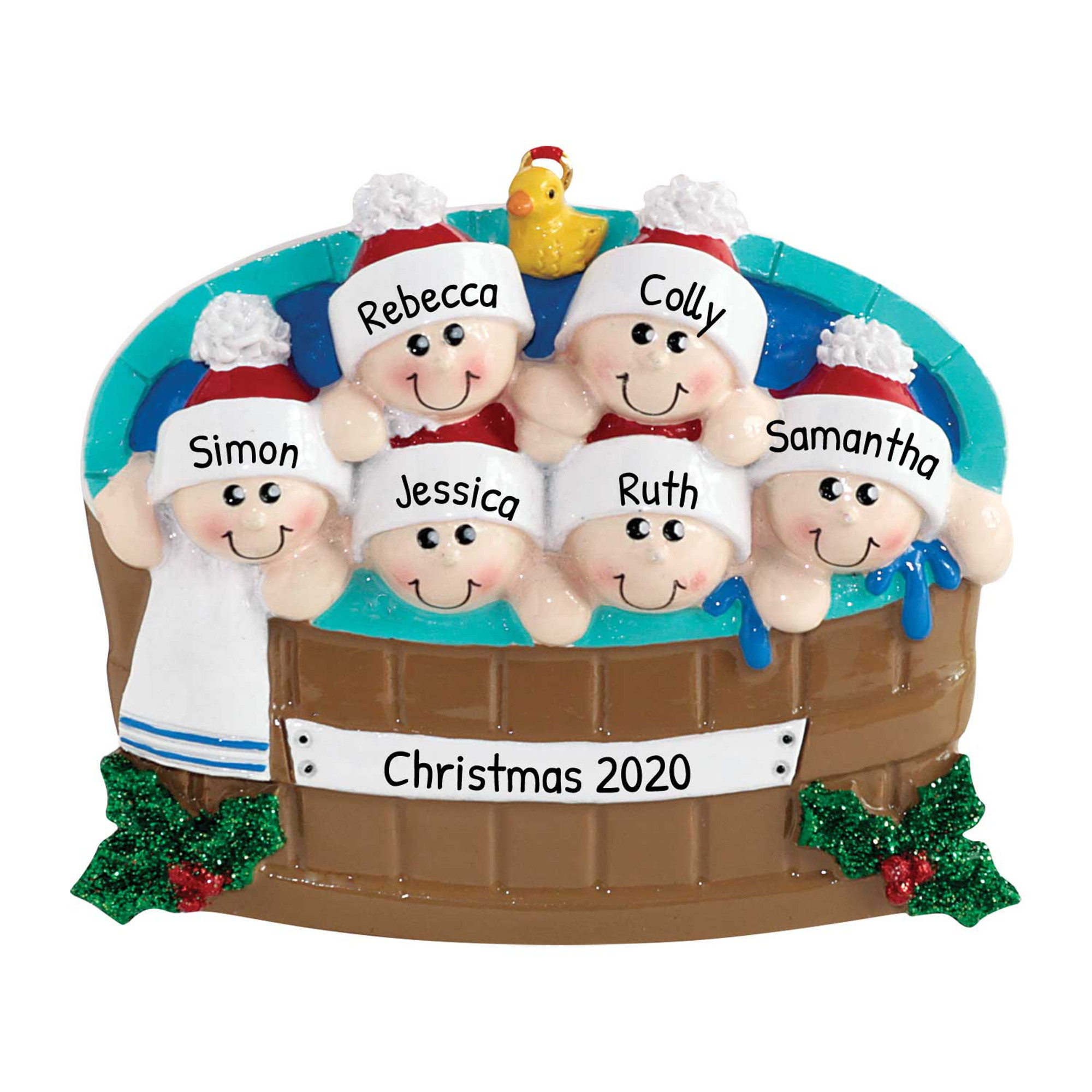 Personalized Hot Tub Family of 6 Christmas Tree Ornament