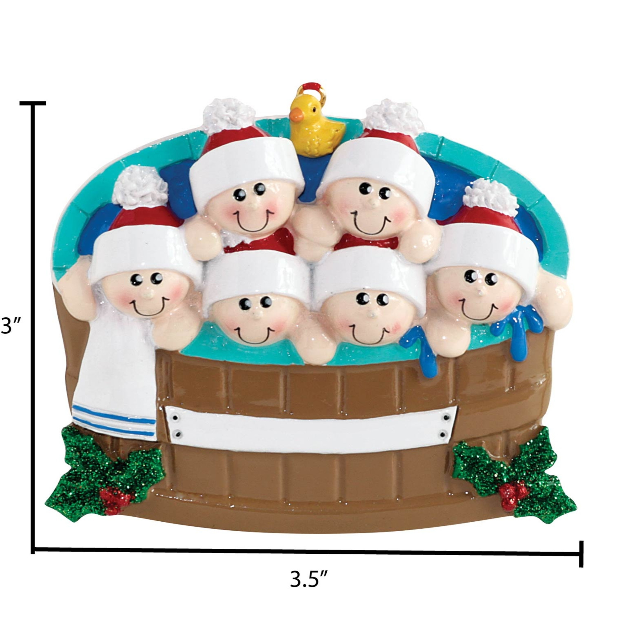 Personalized Hot Tub Family of 6 Christmas Tree Ornament