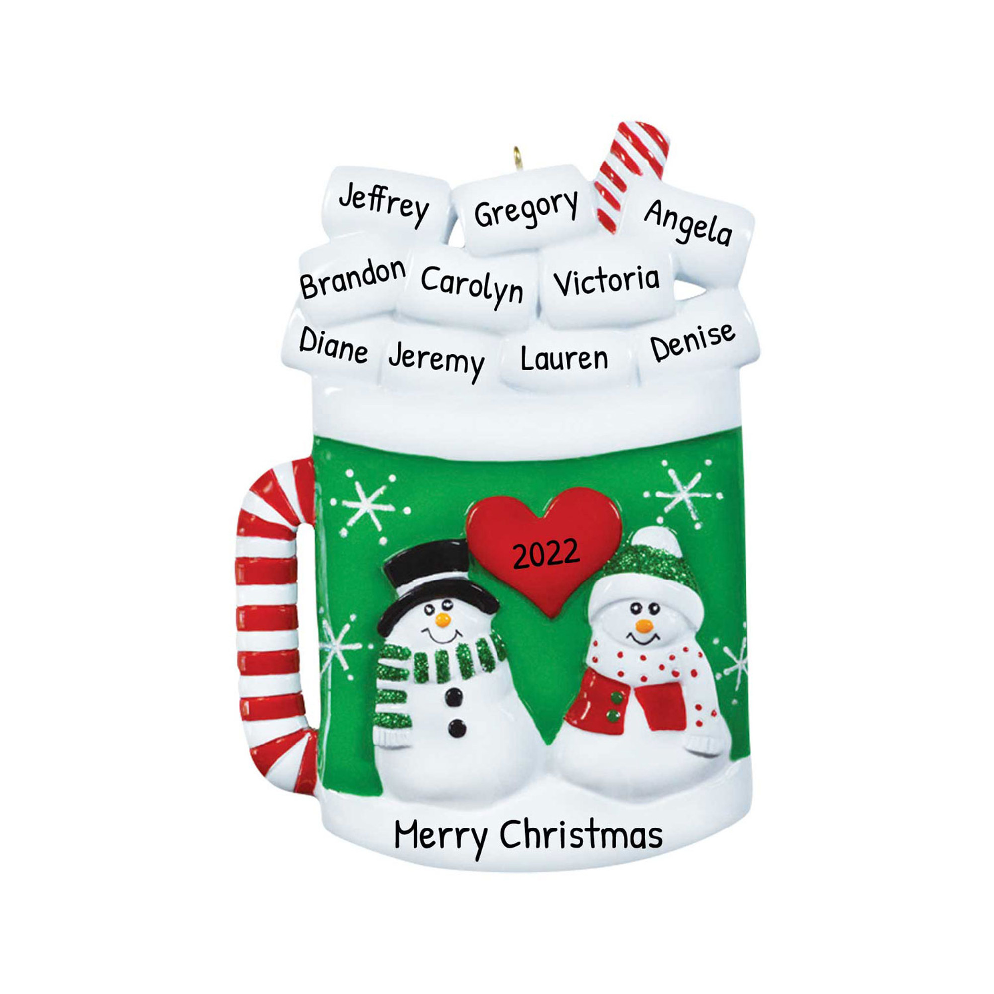 Personalized Family of 10 Marshmallow on Mug Ornament