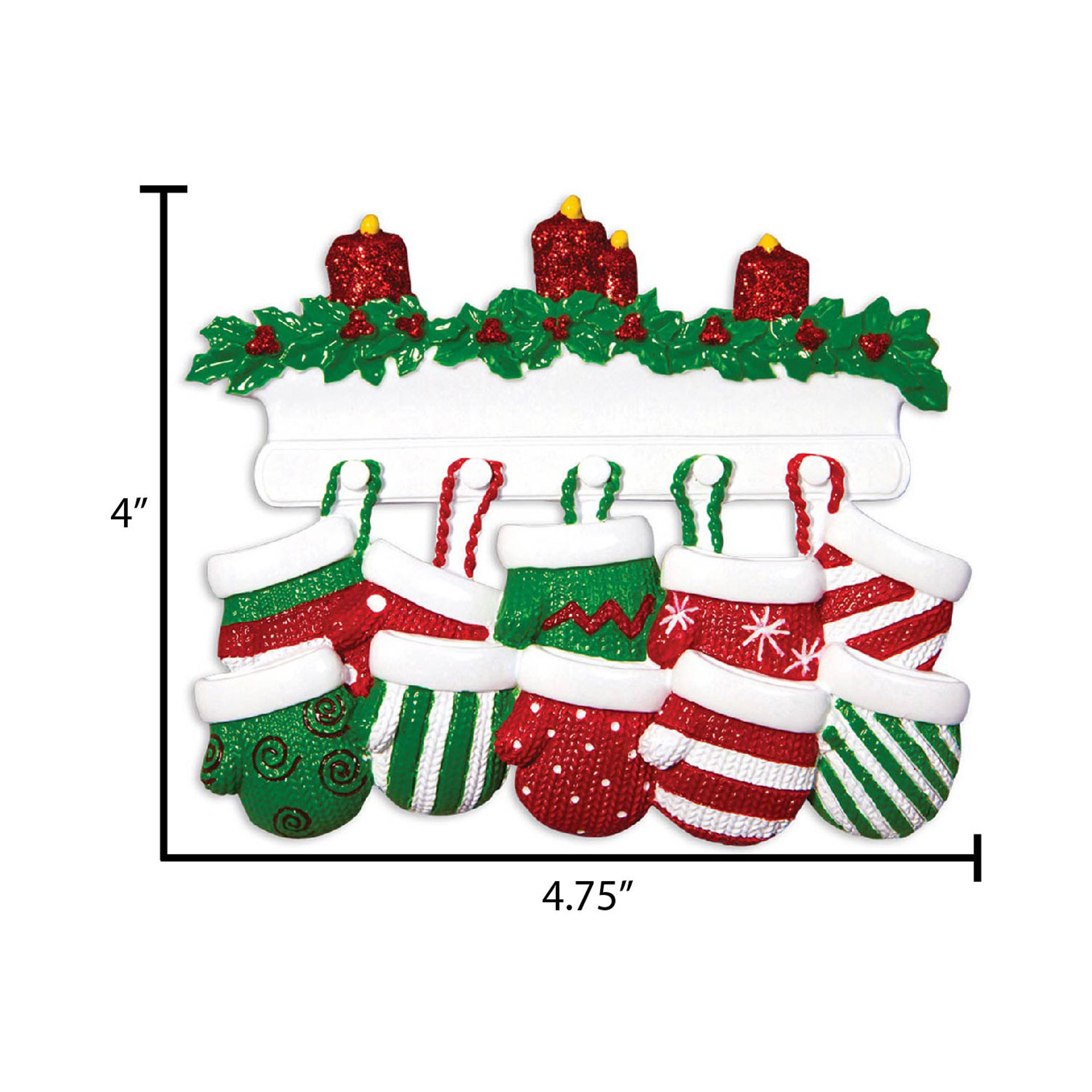Personalized Family of 10 Hanging Mittens Christmas Ornament
