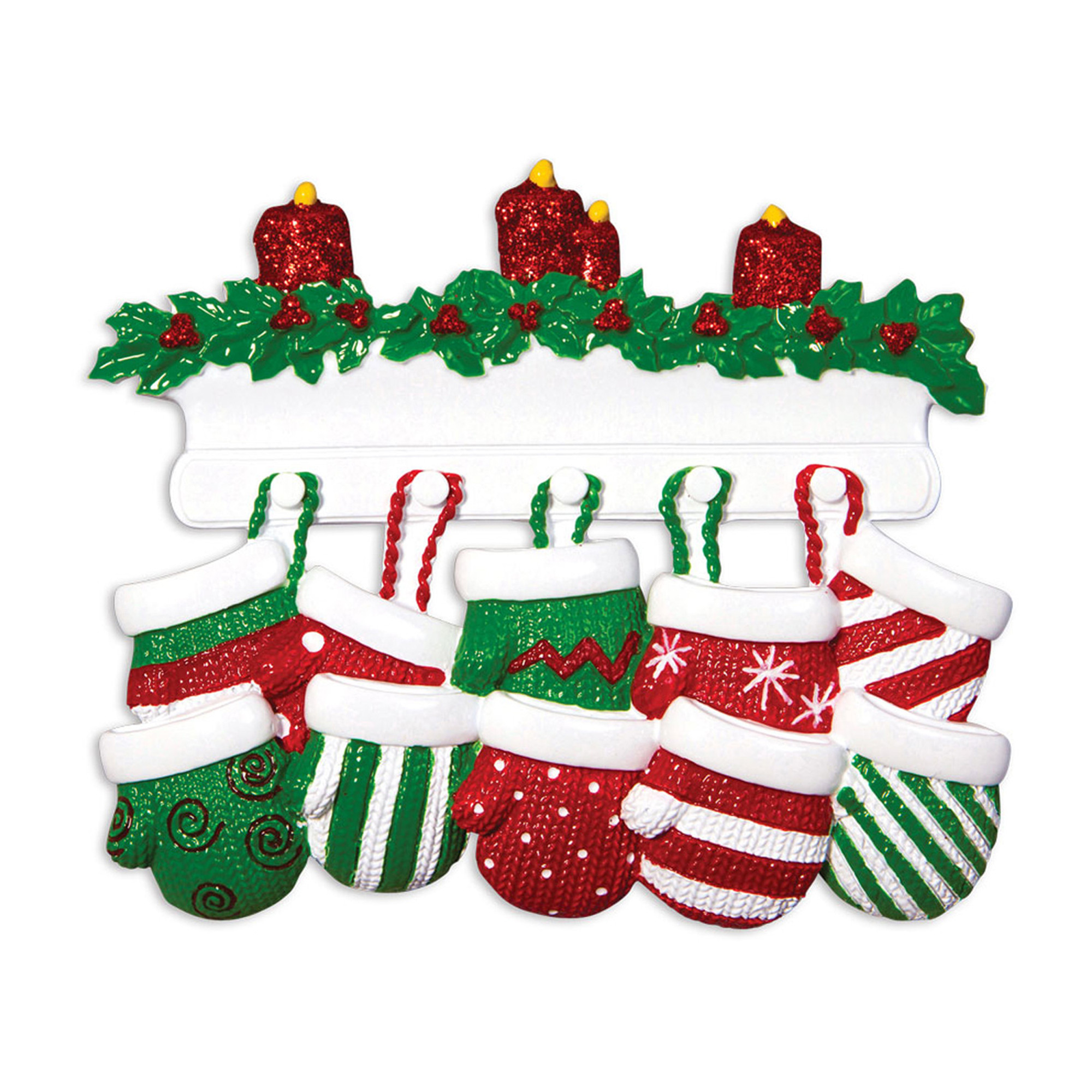 Personalized Family of 10 Hanging Mittens Christmas Ornament