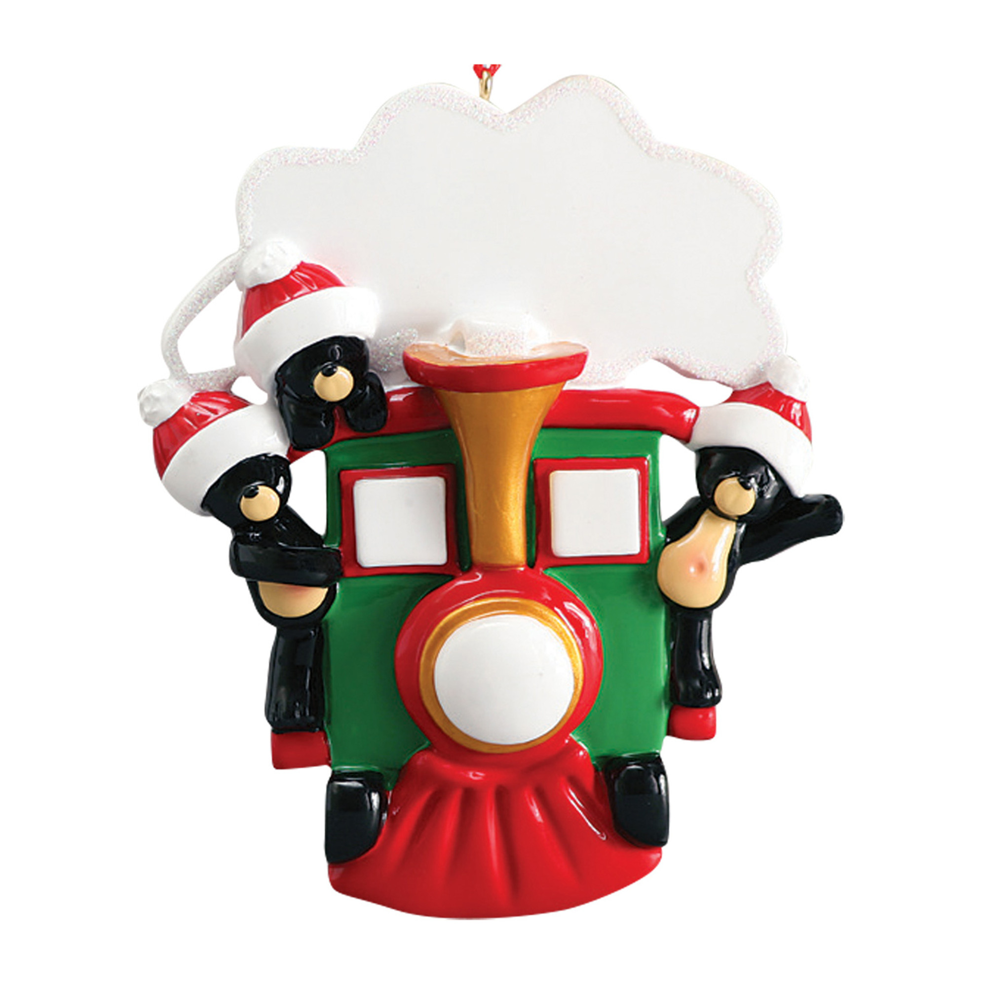Personalized Black Bear Family of 3 on Train Ornament
