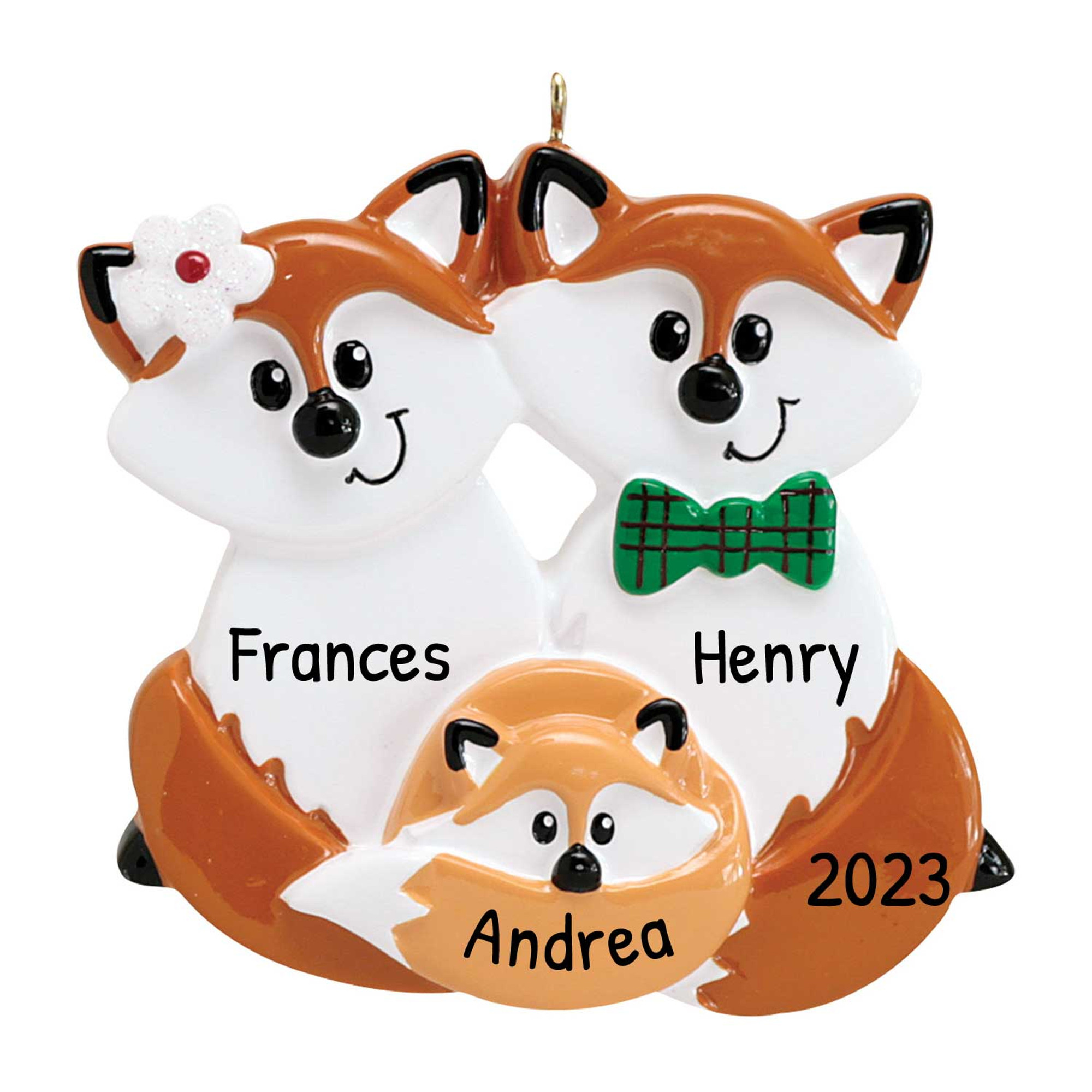 Personalized Fox Family of 3 Christmas Tree Ornament