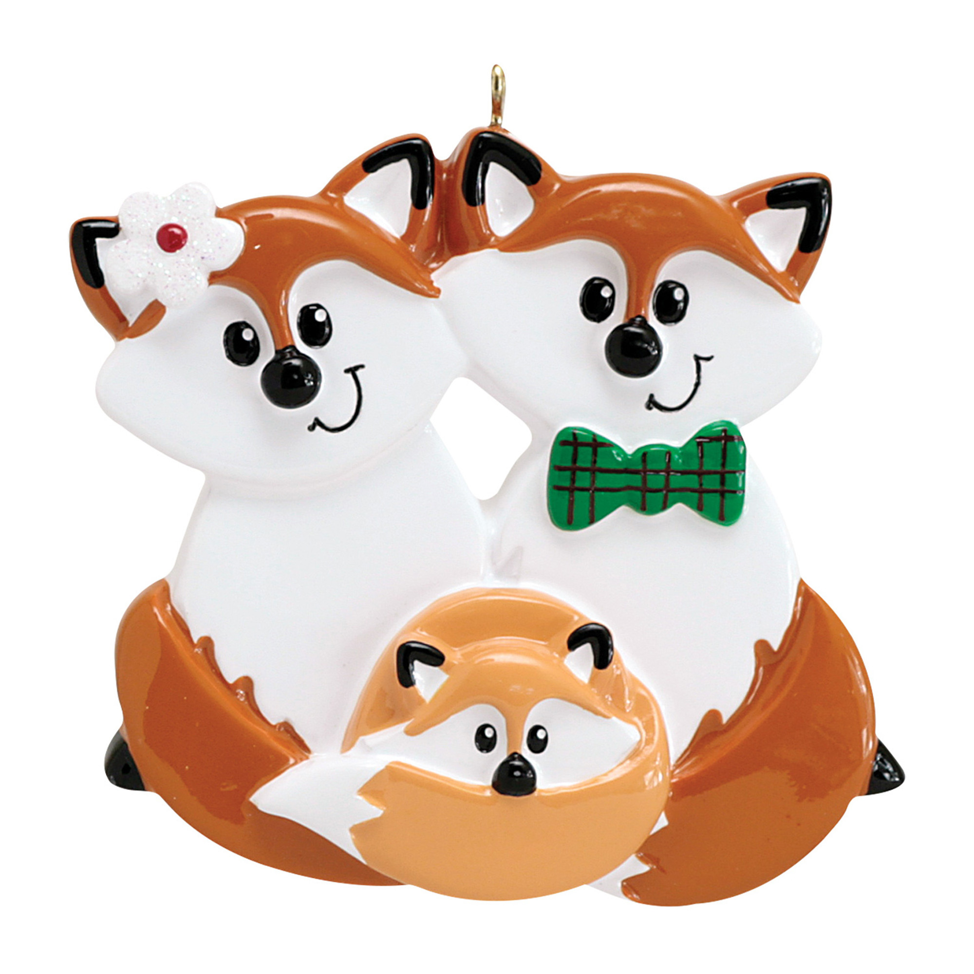 Personalized Fox Family of 3 Christmas Tree Ornament