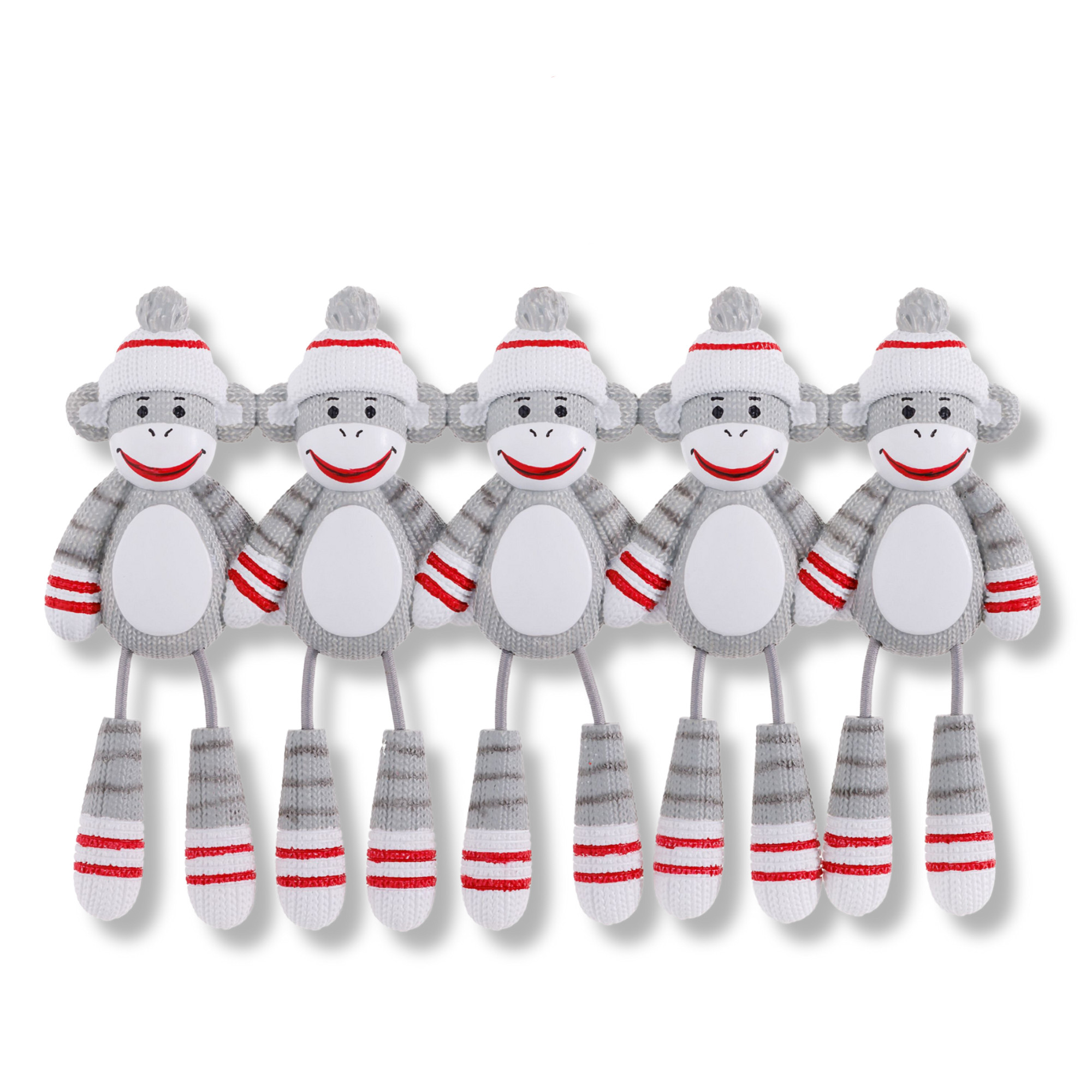 Personalized Family of 5 Sock Monkey Christmas Ornament