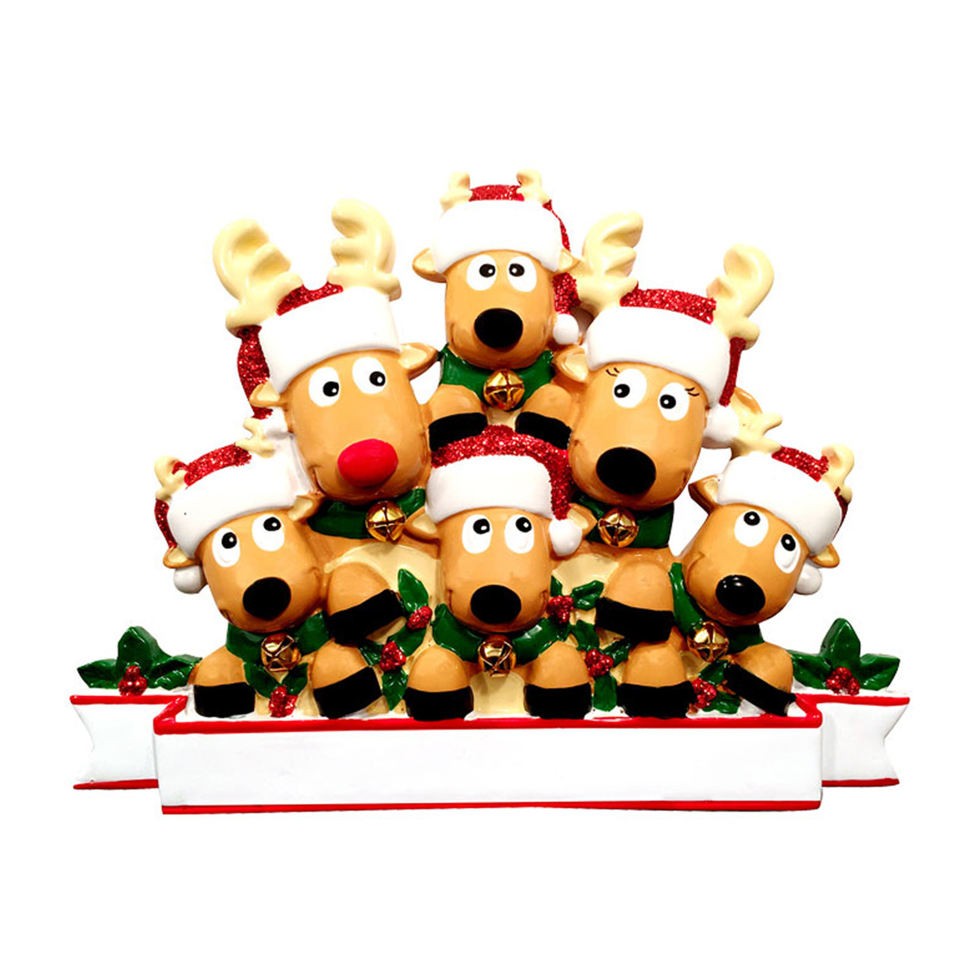 Personalized Reindeer Family of 6 Christmas Tree Ornament