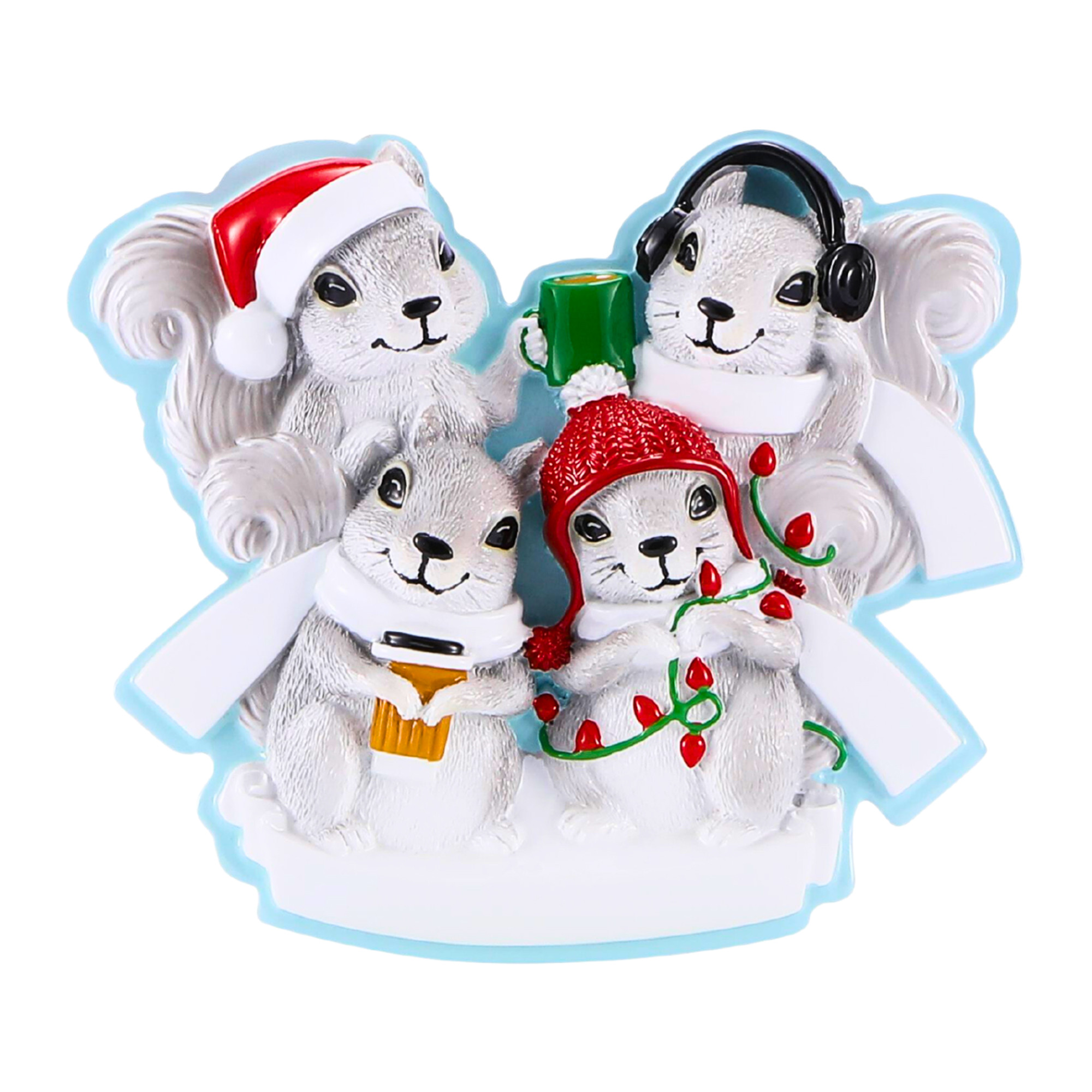 Personalized Grey Squirrel Family of 4 Christmas Ornament