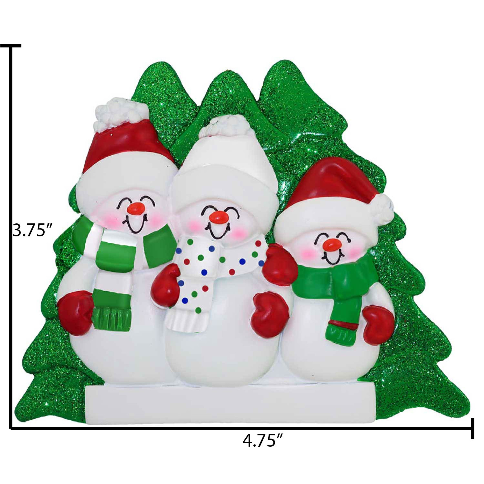 Personalized Snowman Family of 3 with Winter Attire Ornament