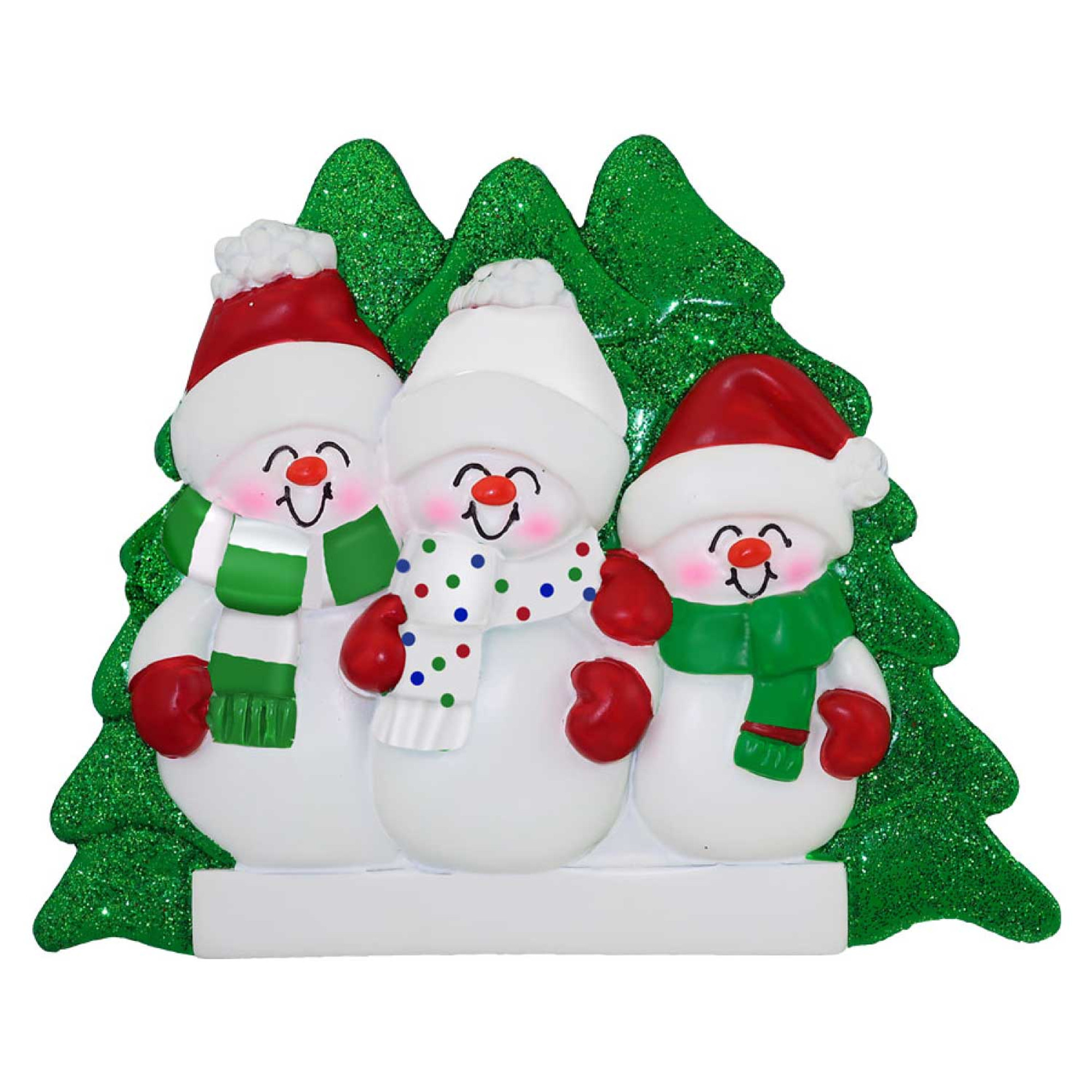 Personalized Snowman Family of 3 with Winter Attire Ornament