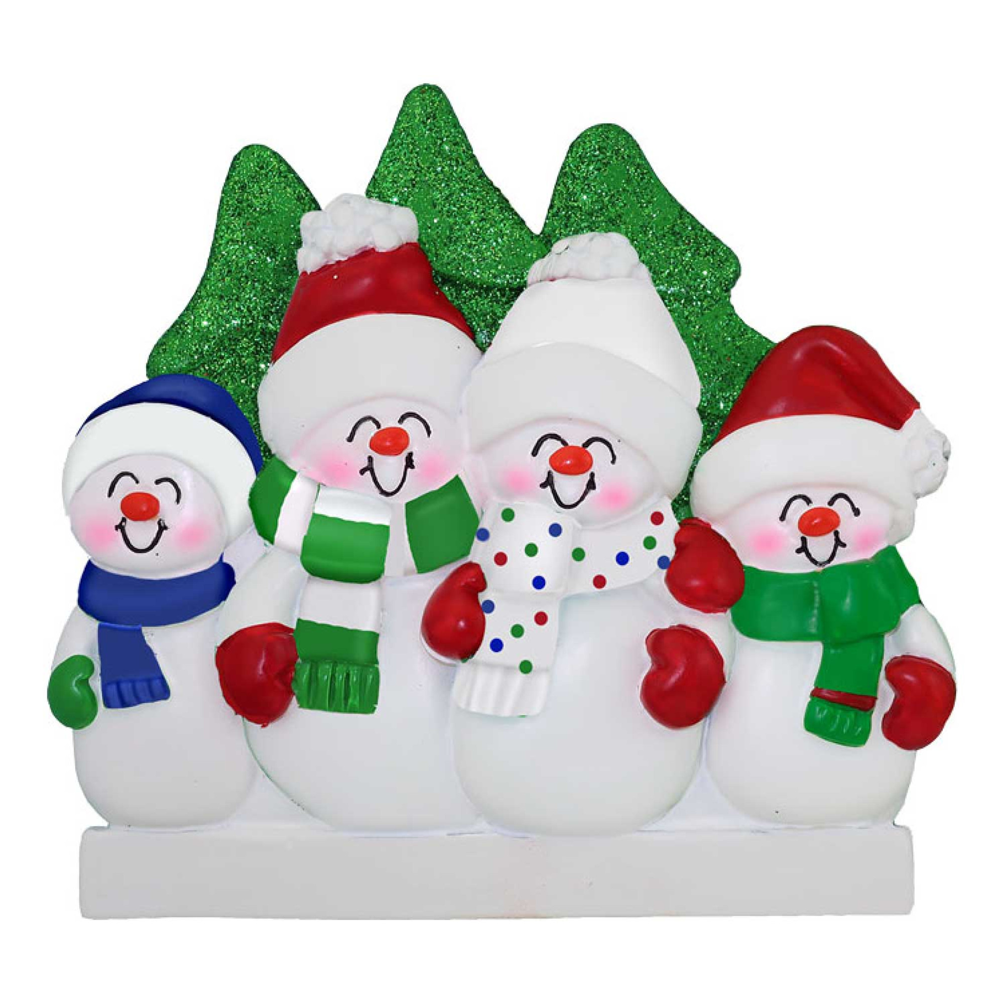Personalized Snowman Family of 4 with Winter Attire Ornament